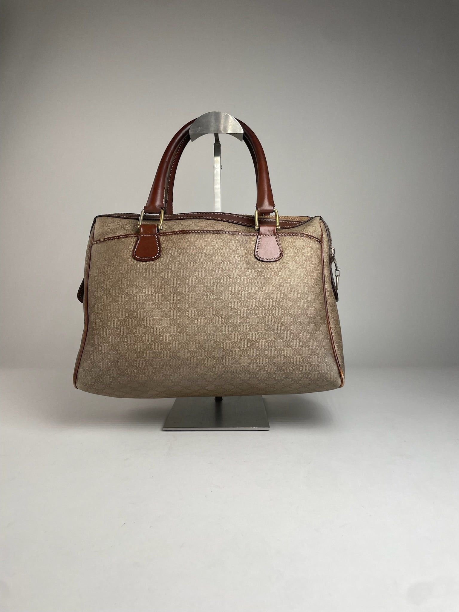 Celine Vintage Leather Monogram Handbag Beige Brown Size ONE SIZE - 12 Thumbnail