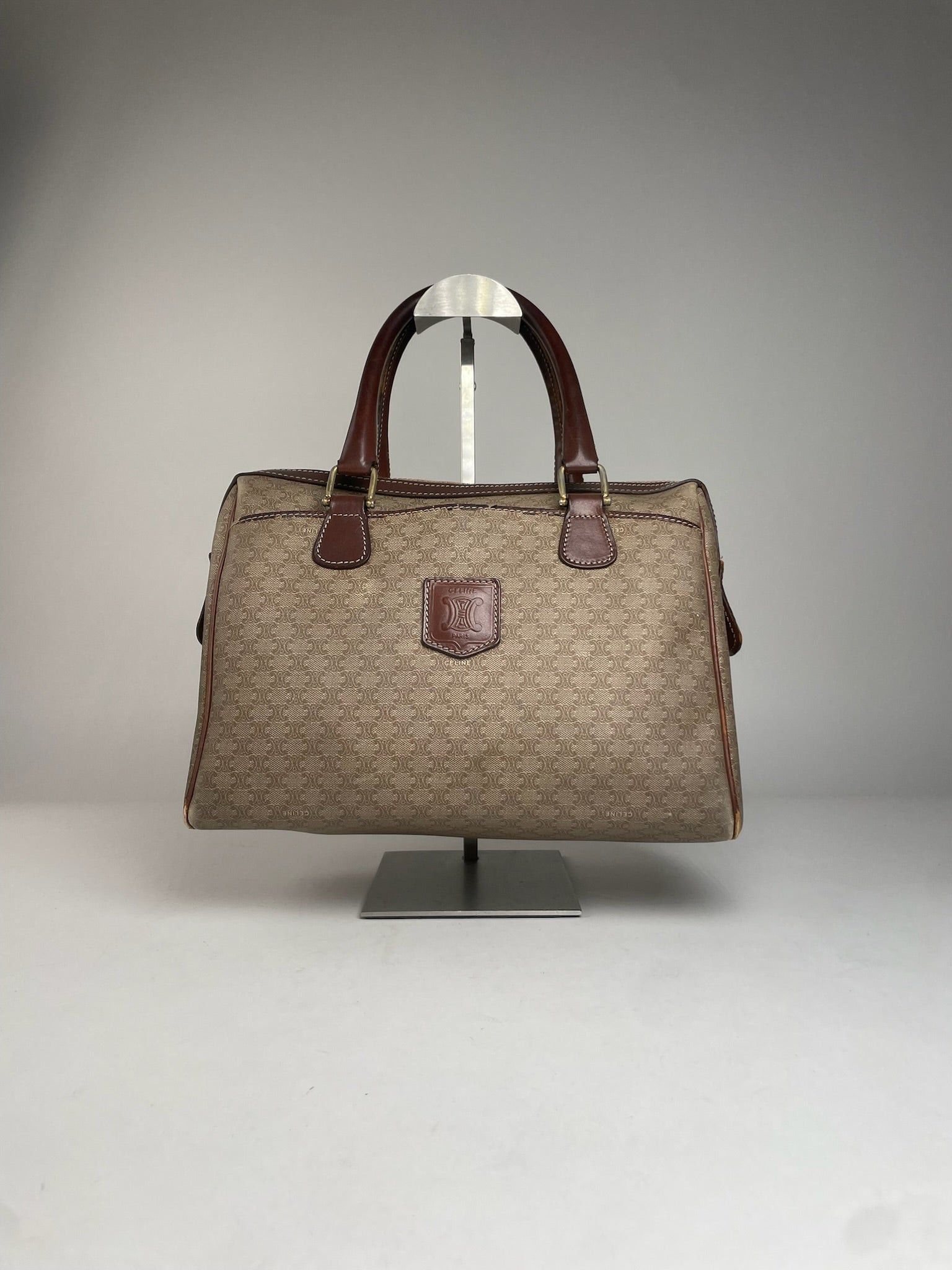 Celine Vintage Leather Monogram Handbag Beige Brown Size ONE SIZE - 10 Thumbnail