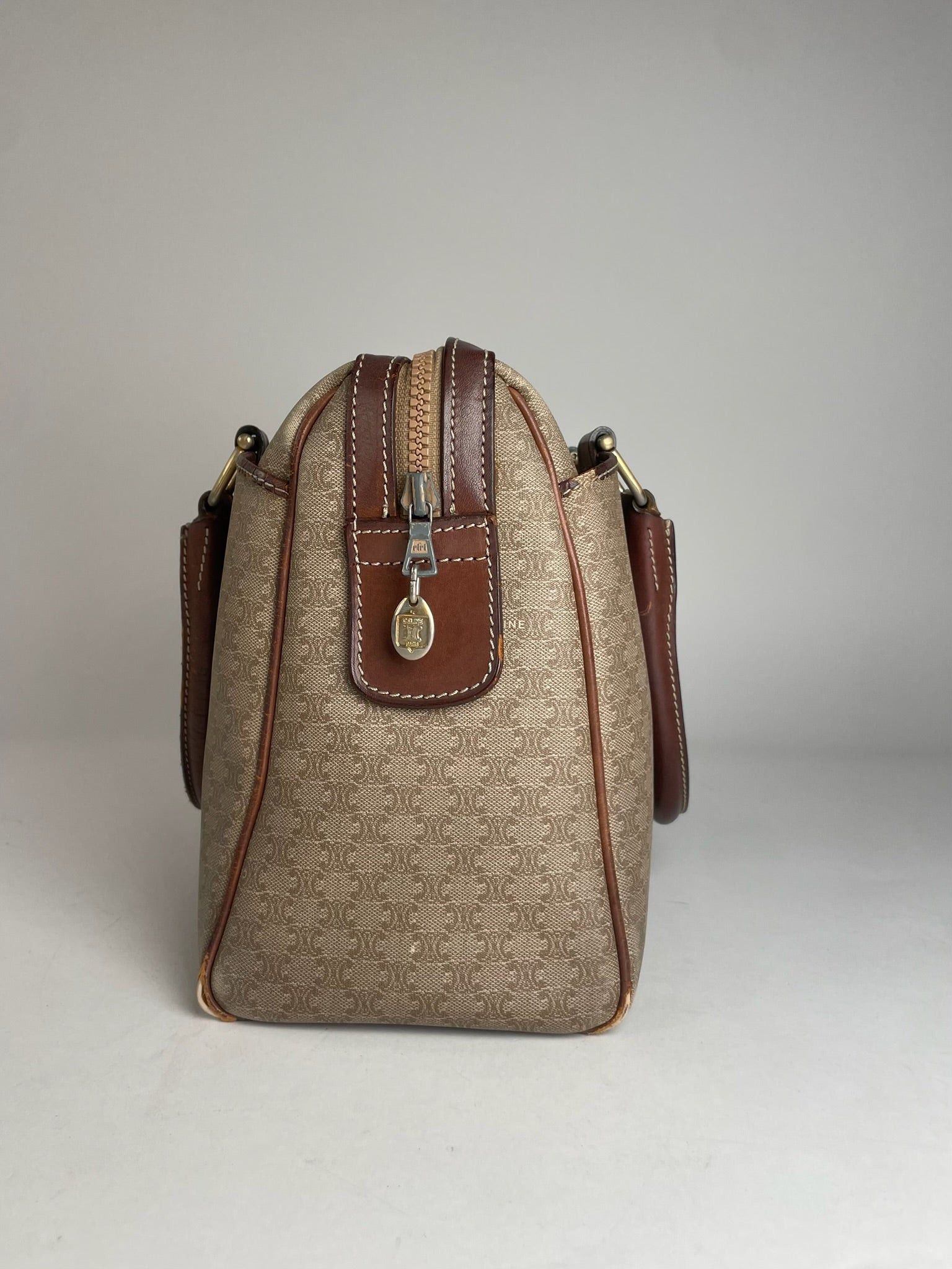 Celine Vintage Leather Monogram Handbag Beige Brown Size ONE SIZE - 9 Thumbnail