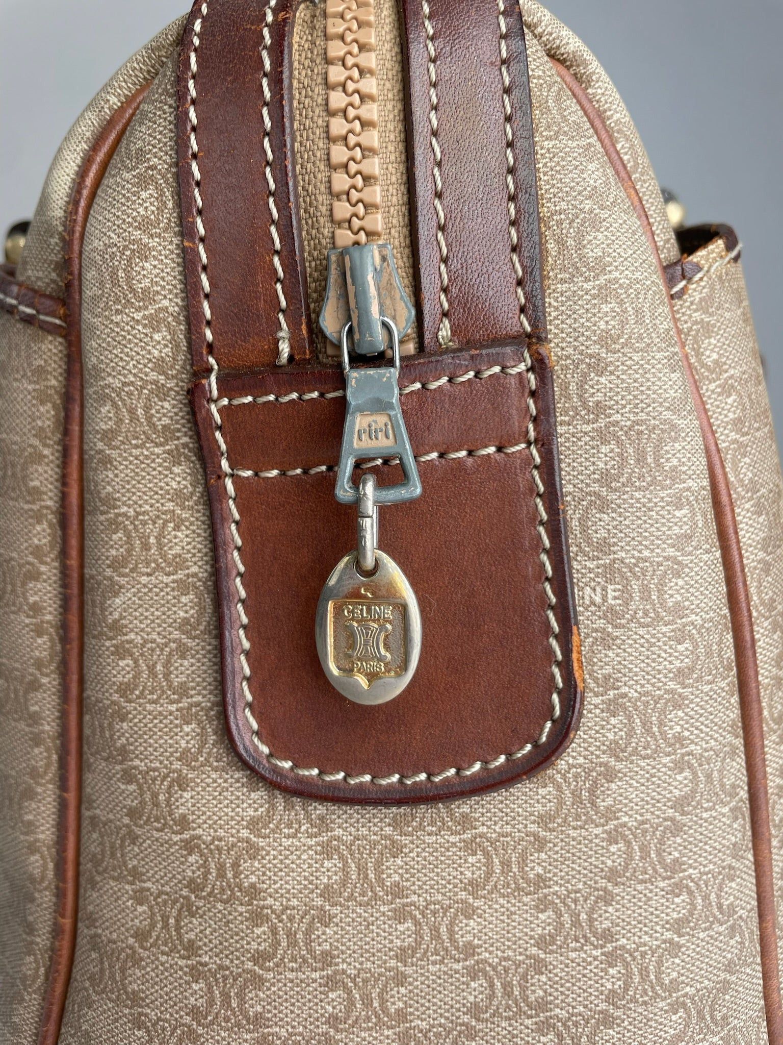 Celine Vintage Leather Monogram Handbag Beige Brown Size ONE SIZE - 4 Thumbnail