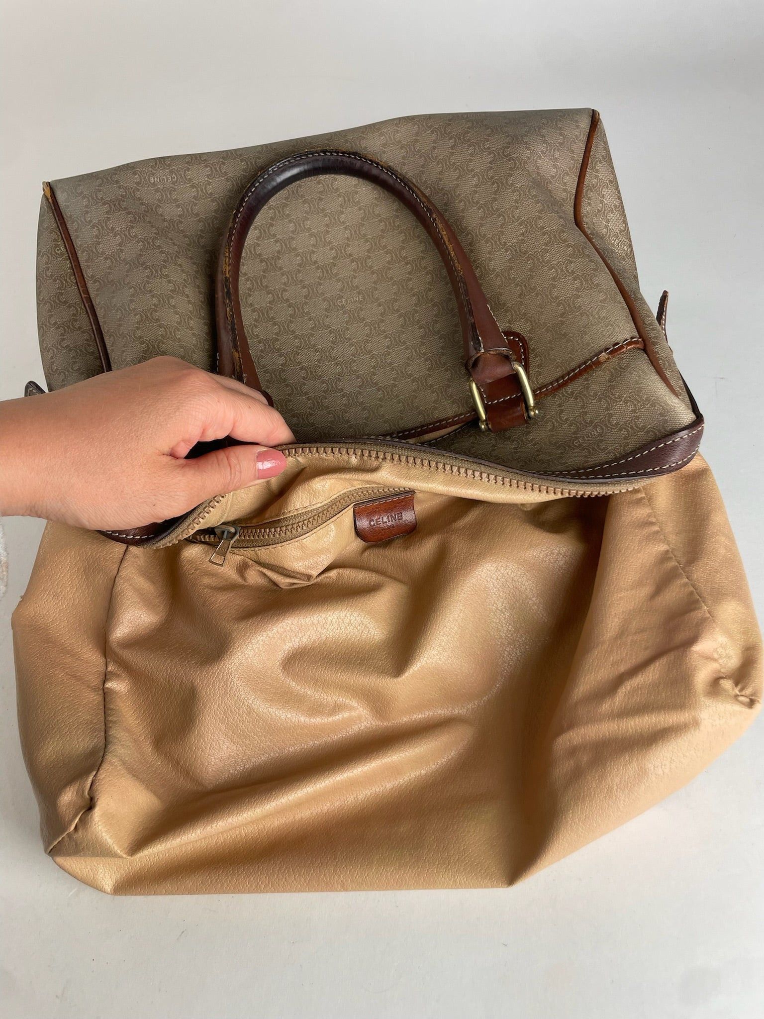 Celine Vintage Leather Monogram Handbag Beige Brown Size ONE SIZE - 5 Thumbnail