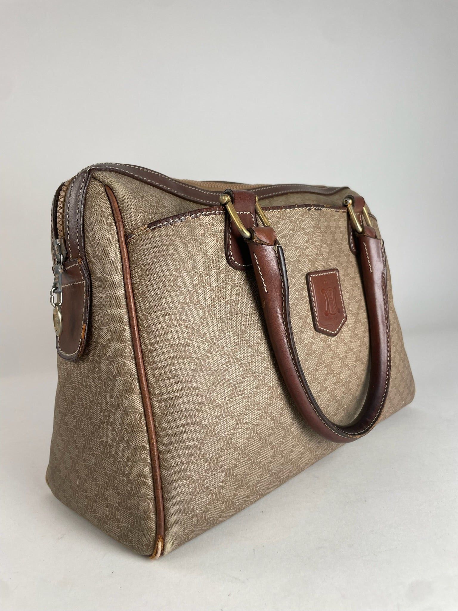 Celine Vintage Leather Monogram Handbag Beige Brown Size ONE SIZE - 3 Thumbnail