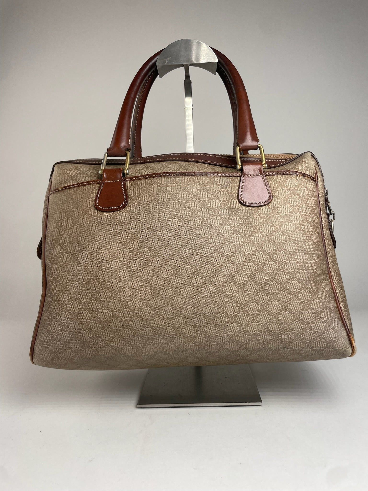 Celine Vintage Leather Monogram Handbag Beige Brown Size ONE SIZE - 2 Thumbnail