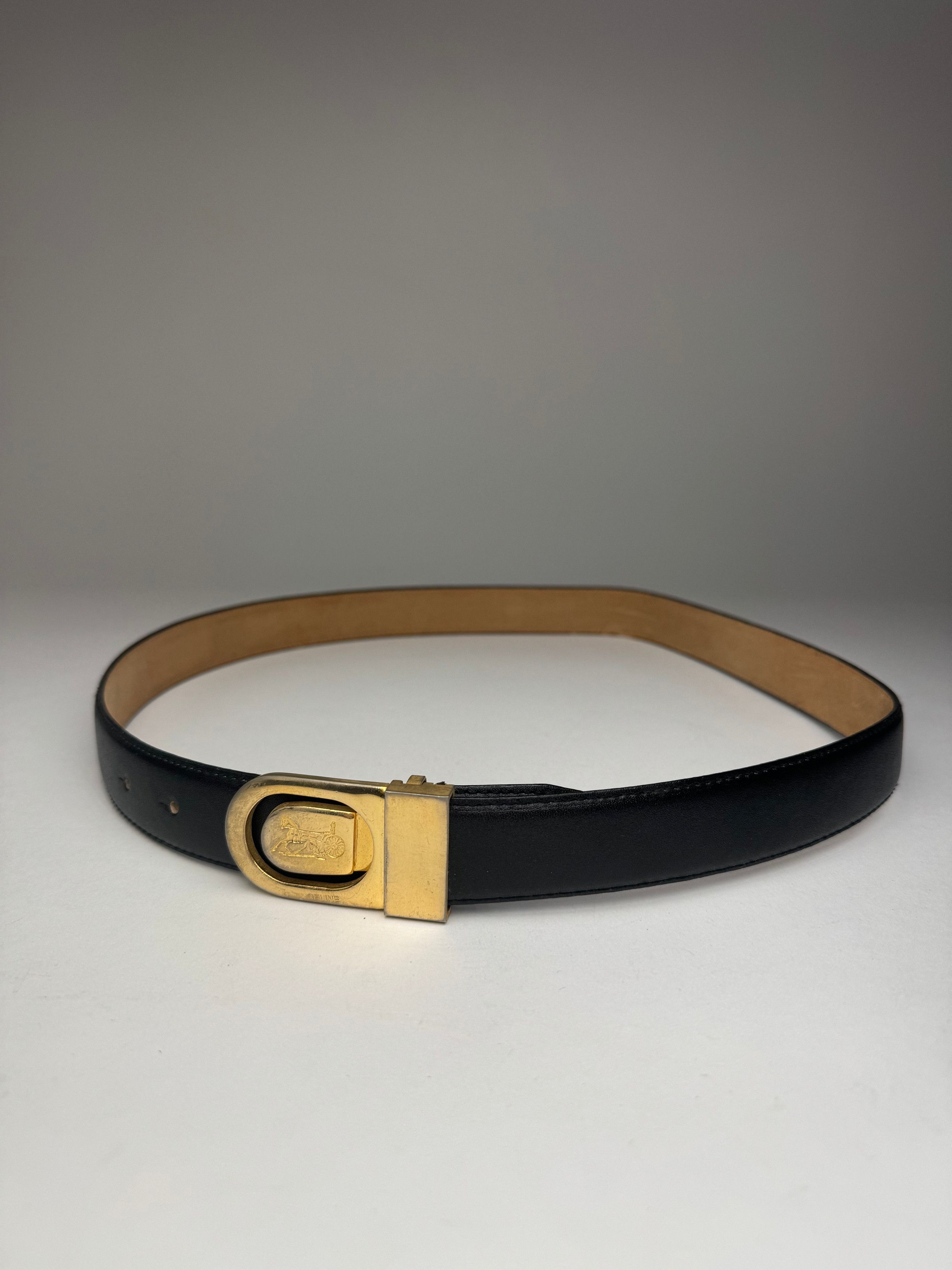 Celine Vintage Paris Carriage Logo Leather Belt Black Size ONE SIZE - 8 Thumbnail