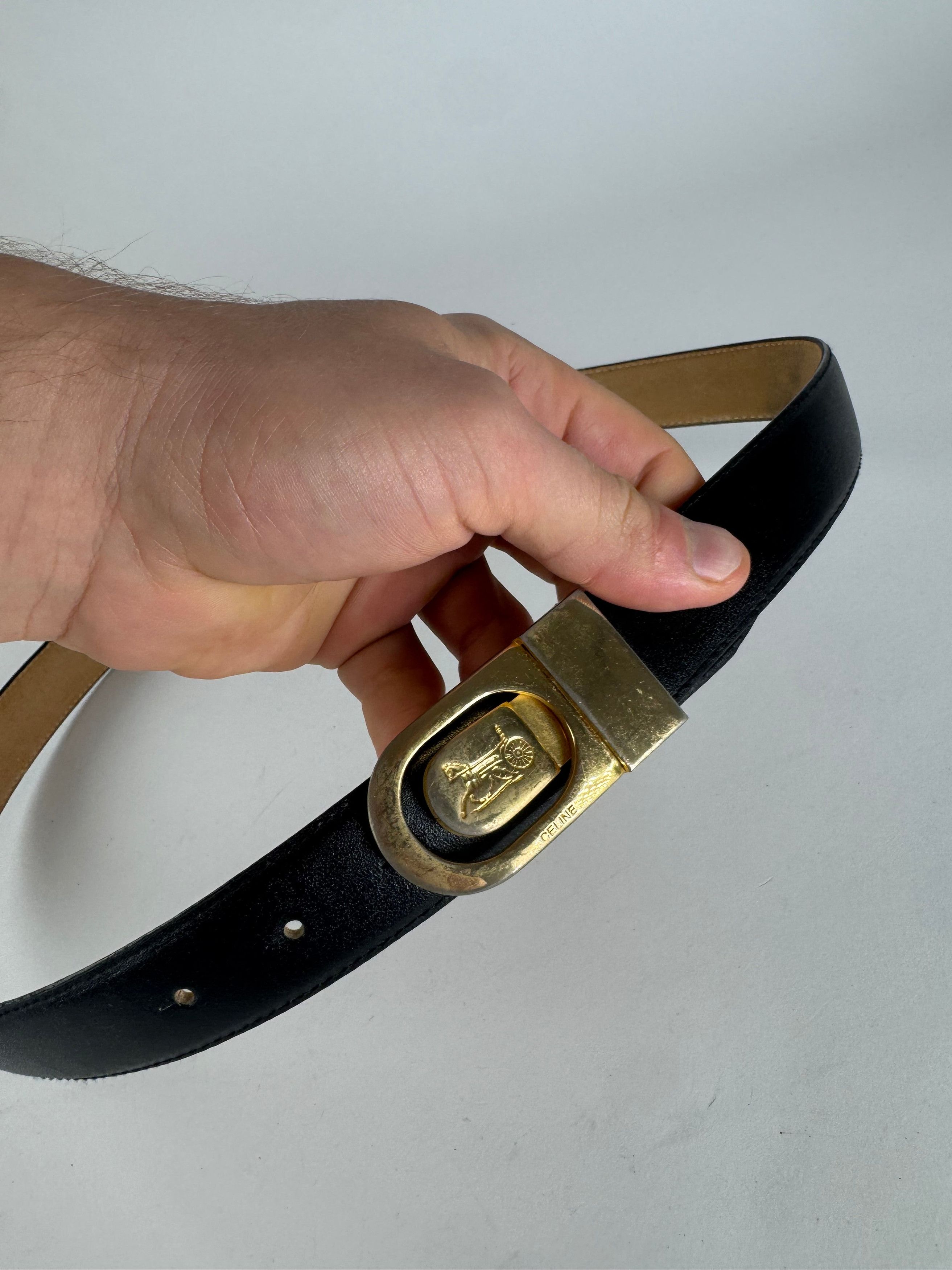 Celine Vintage Paris Carriage Logo Leather Belt Black Size ONE SIZE - 2 Thumbnail