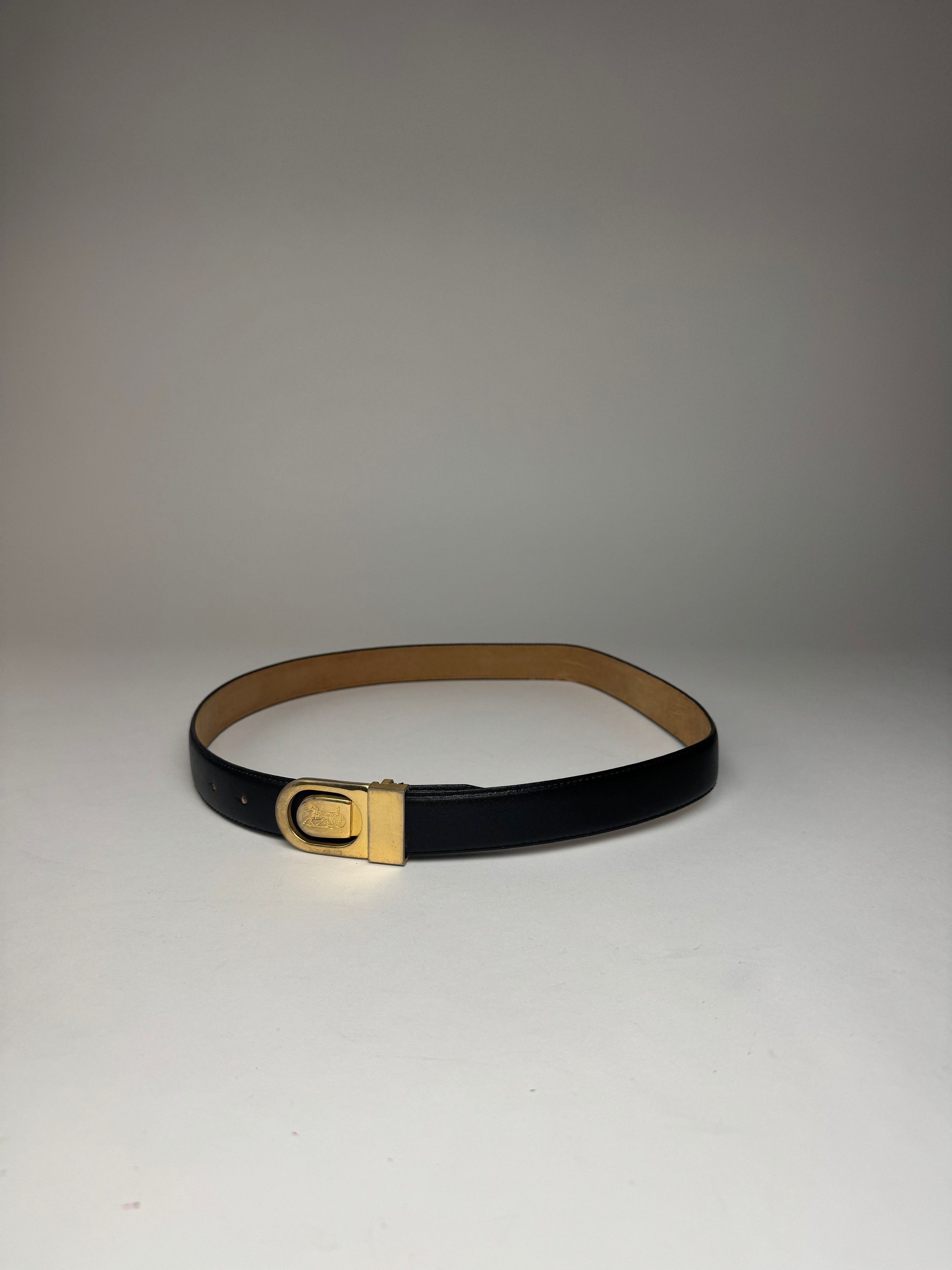 Celine Vintage Paris Carriage Logo Leather Belt Black Size ONE SIZE - 5 Thumbnail
