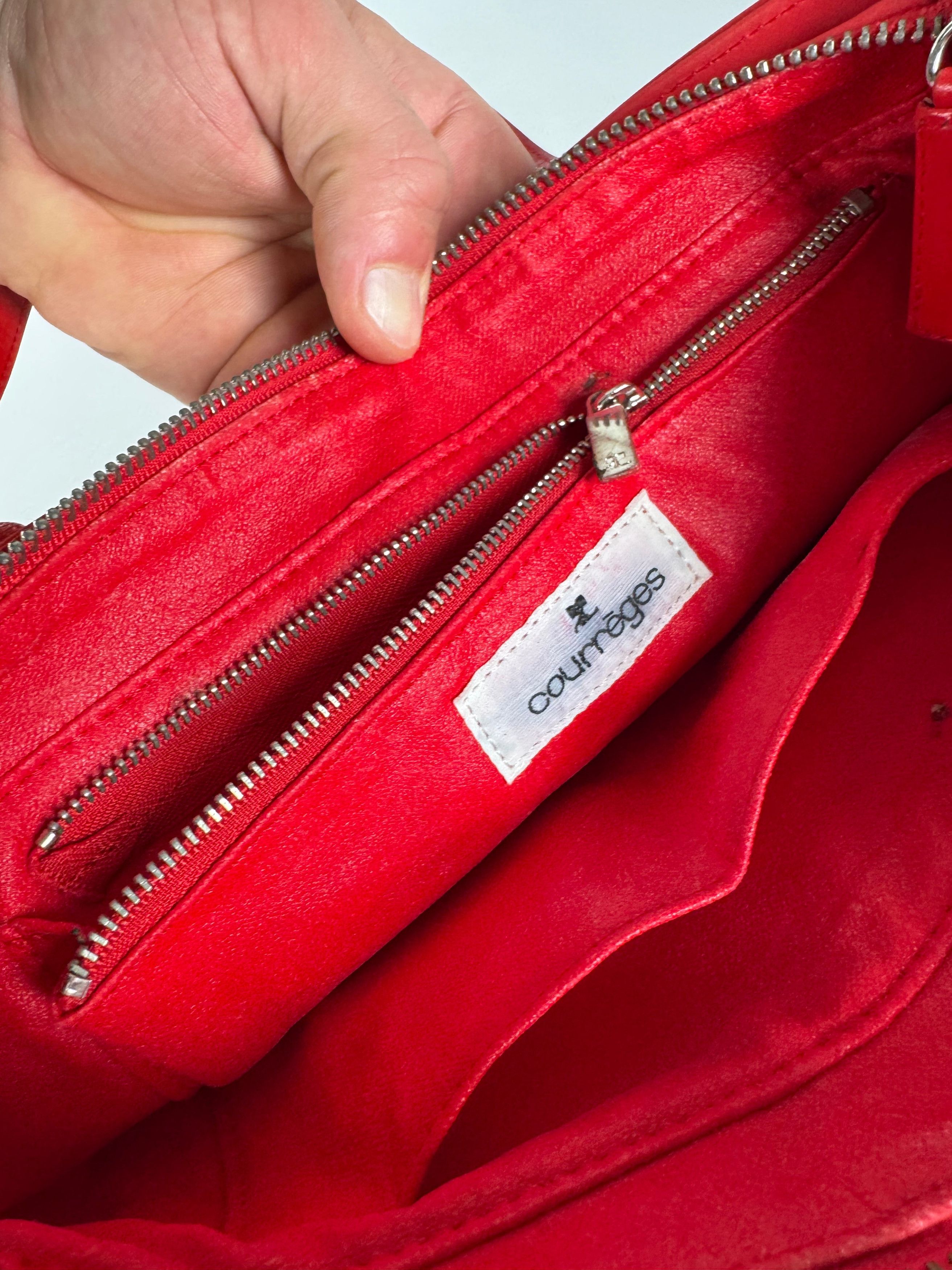 Courreges Vintage Polyester Patent Leather Handbag Red Size ONE SIZE - 4 Thumbnail