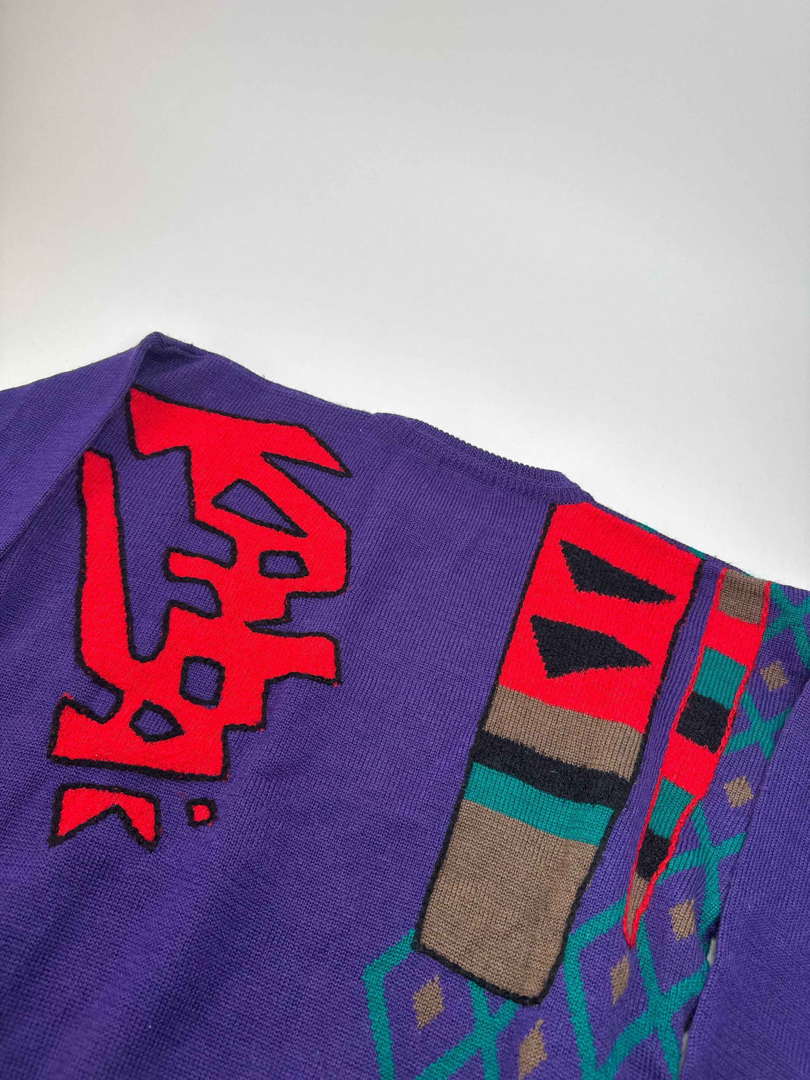 Kansai Yamamoto Vintage Kansai Wool Sweater Abstract Purple red Green M Size S / US 4 / IT 40 - 11 Thumbnail