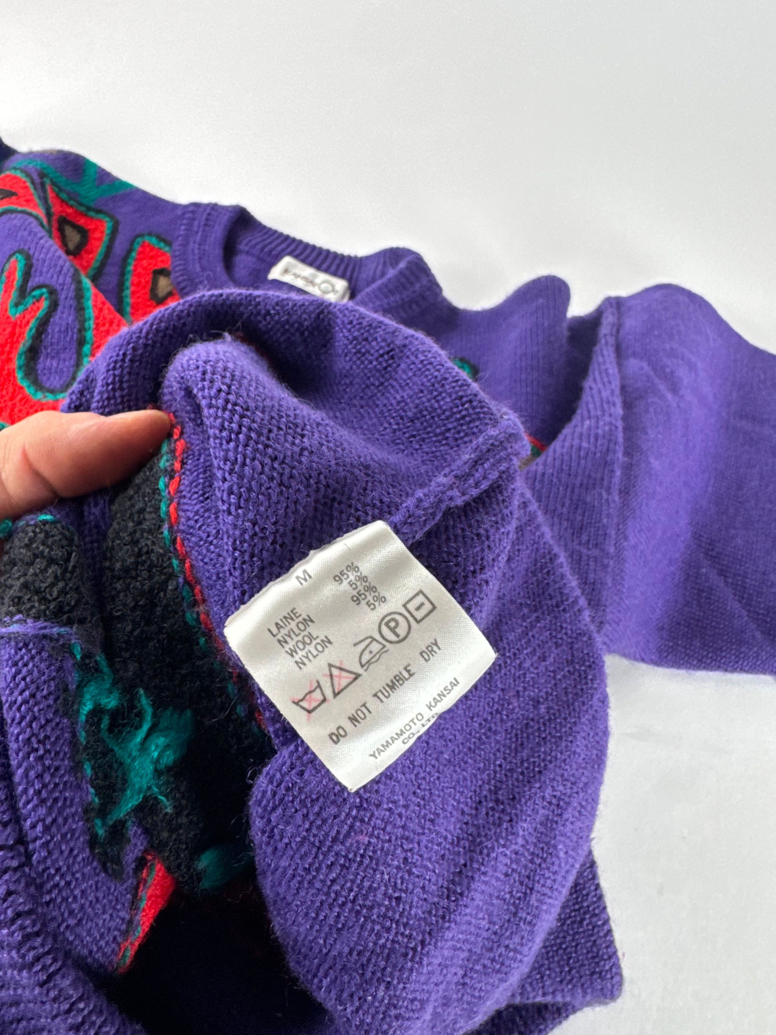 Kansai Yamamoto Vintage Kansai Wool Sweater Abstract Purple red Green M Size S / US 4 / IT 40 - 8 Thumbnail