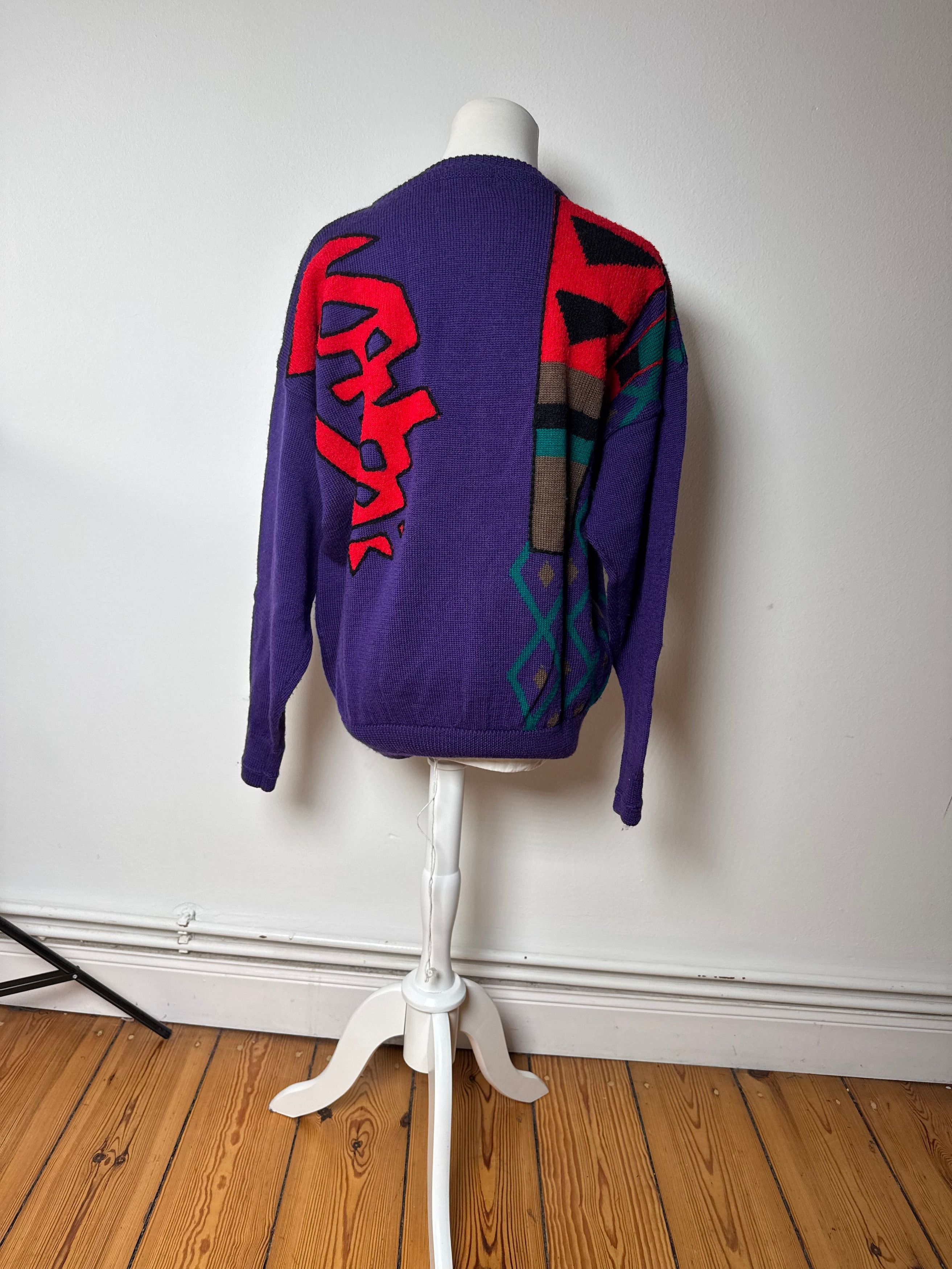 Kansai Yamamoto Vintage Kansai Wool Sweater Abstract Purple red Green M Size S / US 4 / IT 40 - 4 Thumbnail