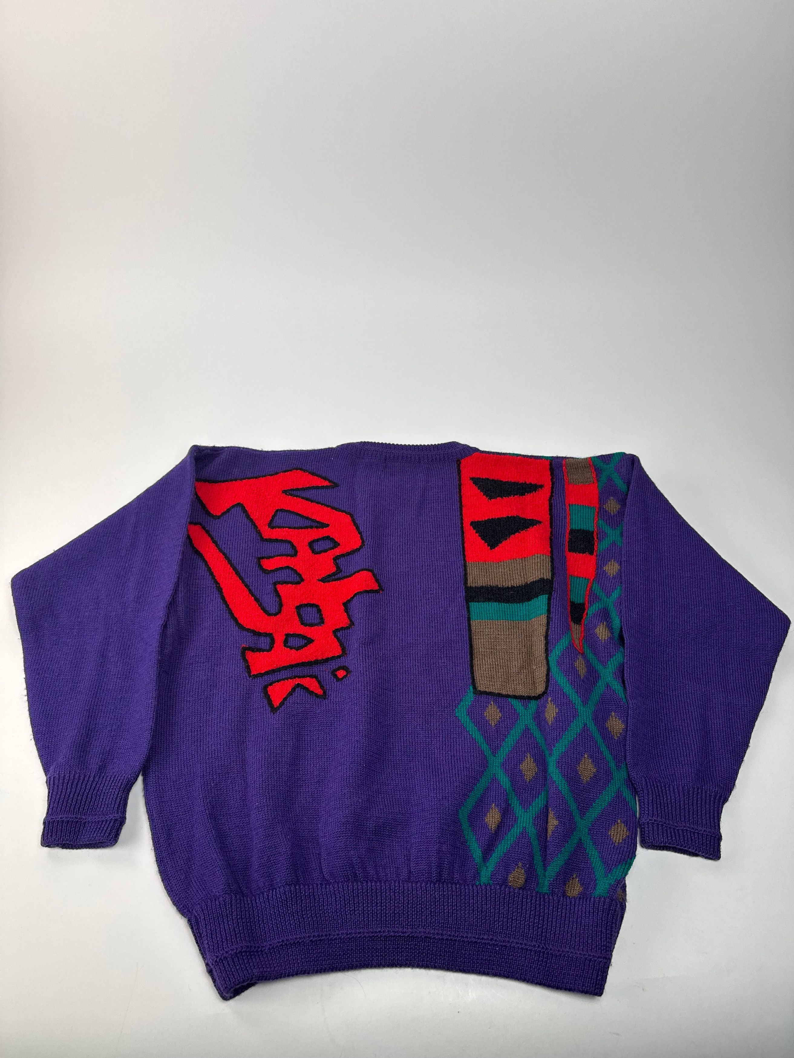 Kansai Yamamoto Vintage Kansai Wool Sweater Abstract Purple red Green M Size S / US 4 / IT 40 - 10 Thumbnail