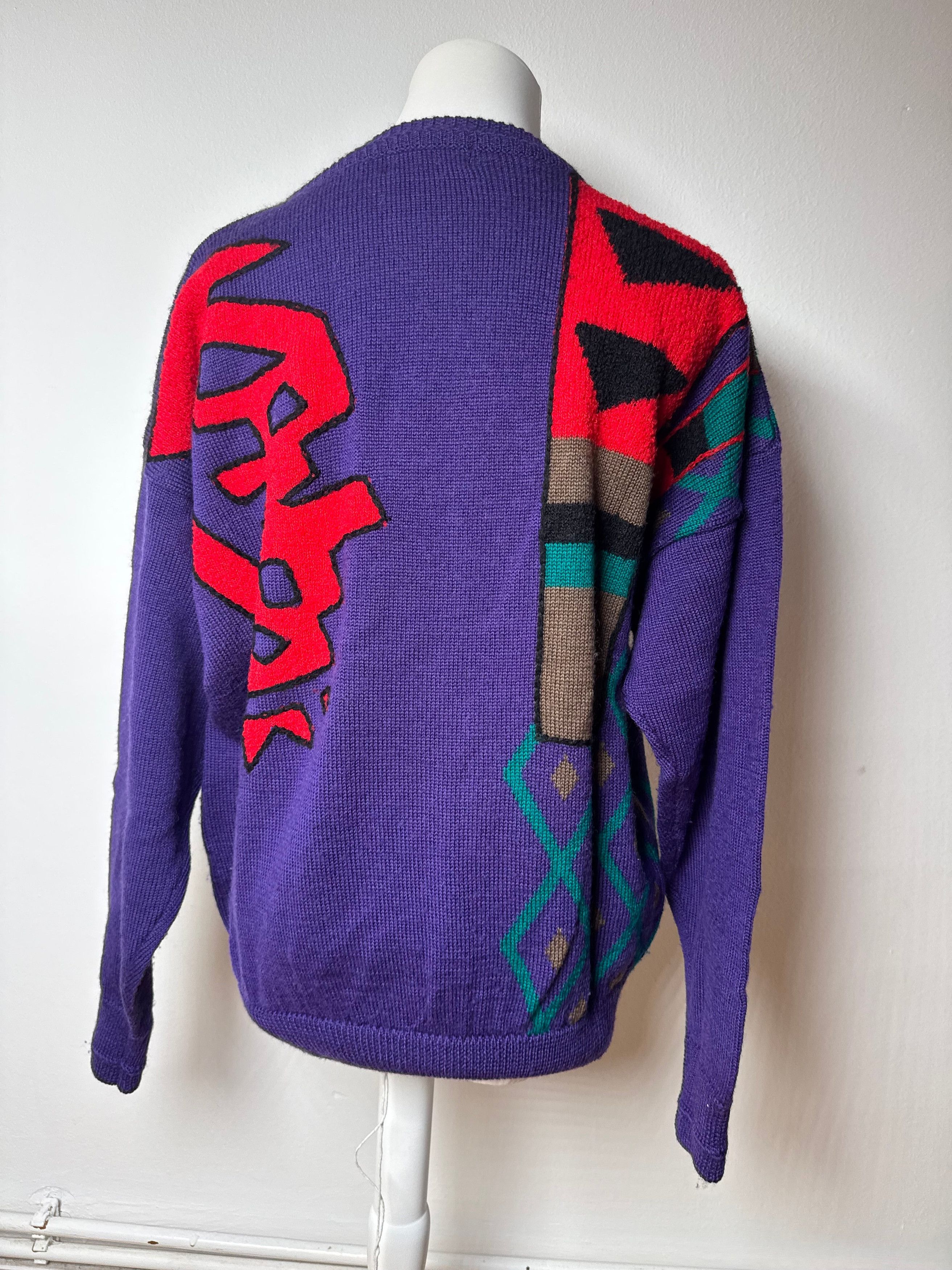 Kansai Yamamoto Vintage Kansai Wool Sweater Abstract Purple red Green M Size S / US 4 / IT 40 - 13 Thumbnail