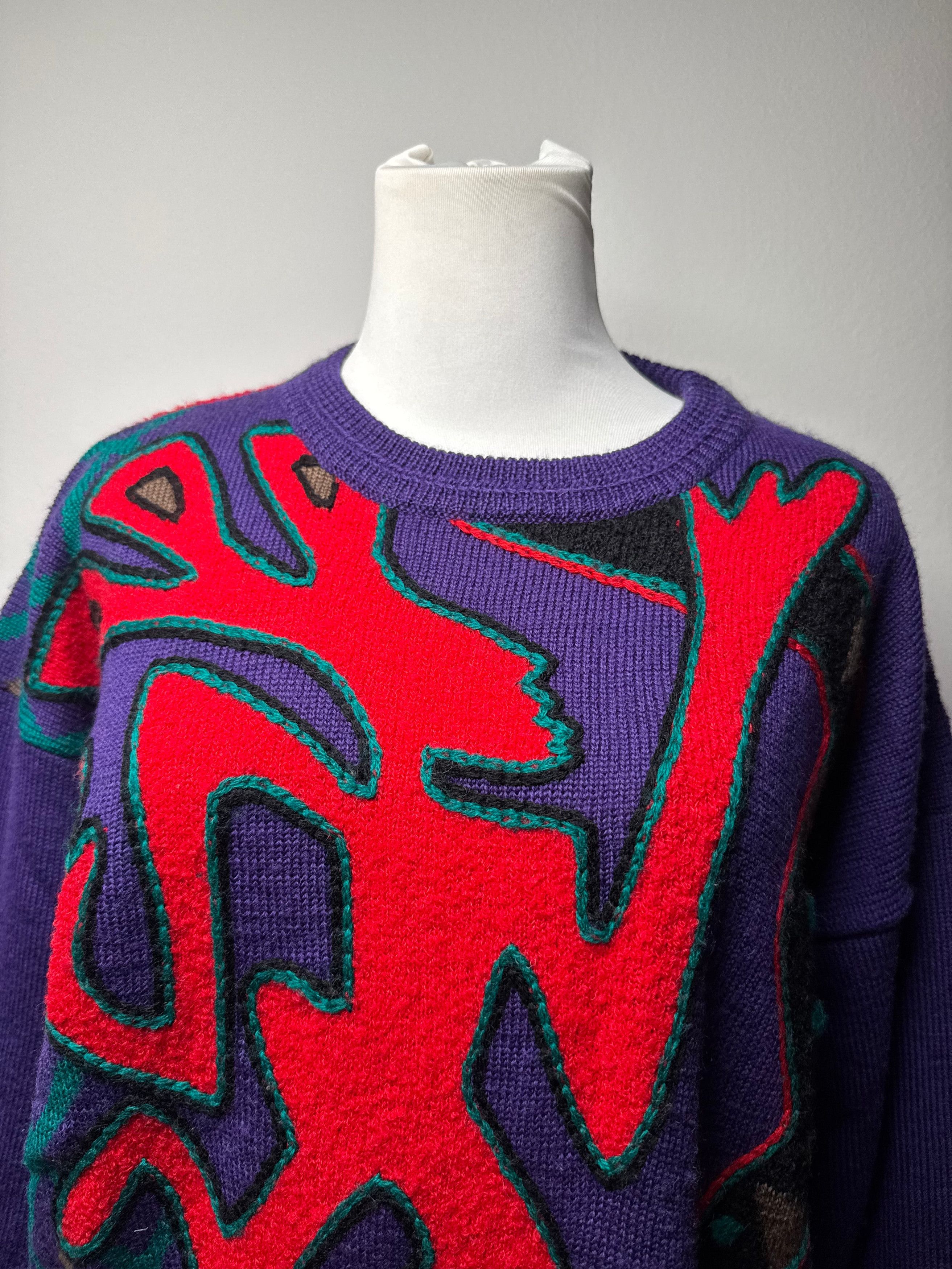 Kansai Yamamoto Vintage Kansai Wool Sweater Abstract Purple red Green M Size S / US 4 / IT 40 - 12 Thumbnail