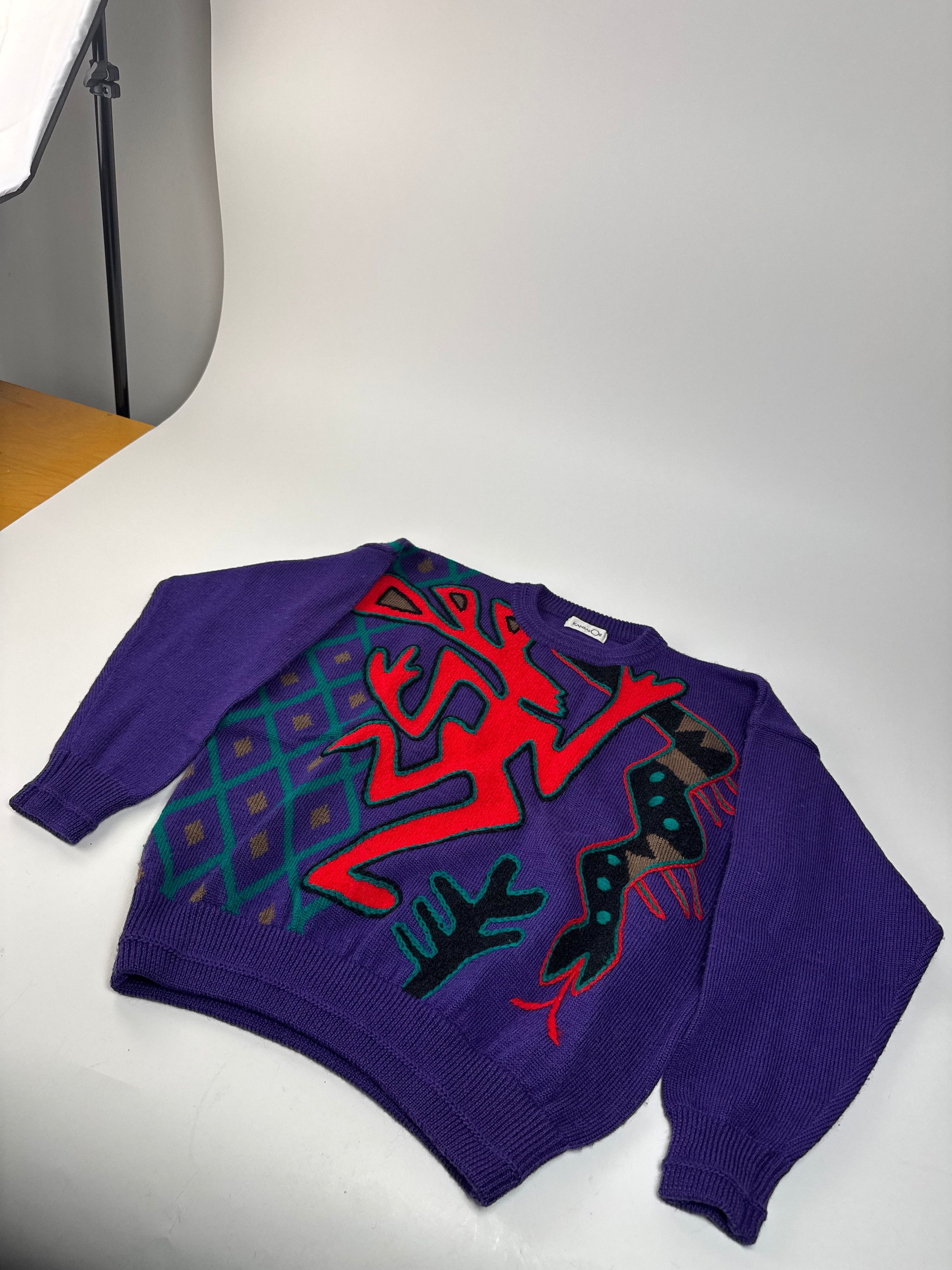 Kansai Yamamoto Vintage Kansai Wool Sweater Abstract Purple red Green M Size S / US 4 / IT 40 - 7 Thumbnail