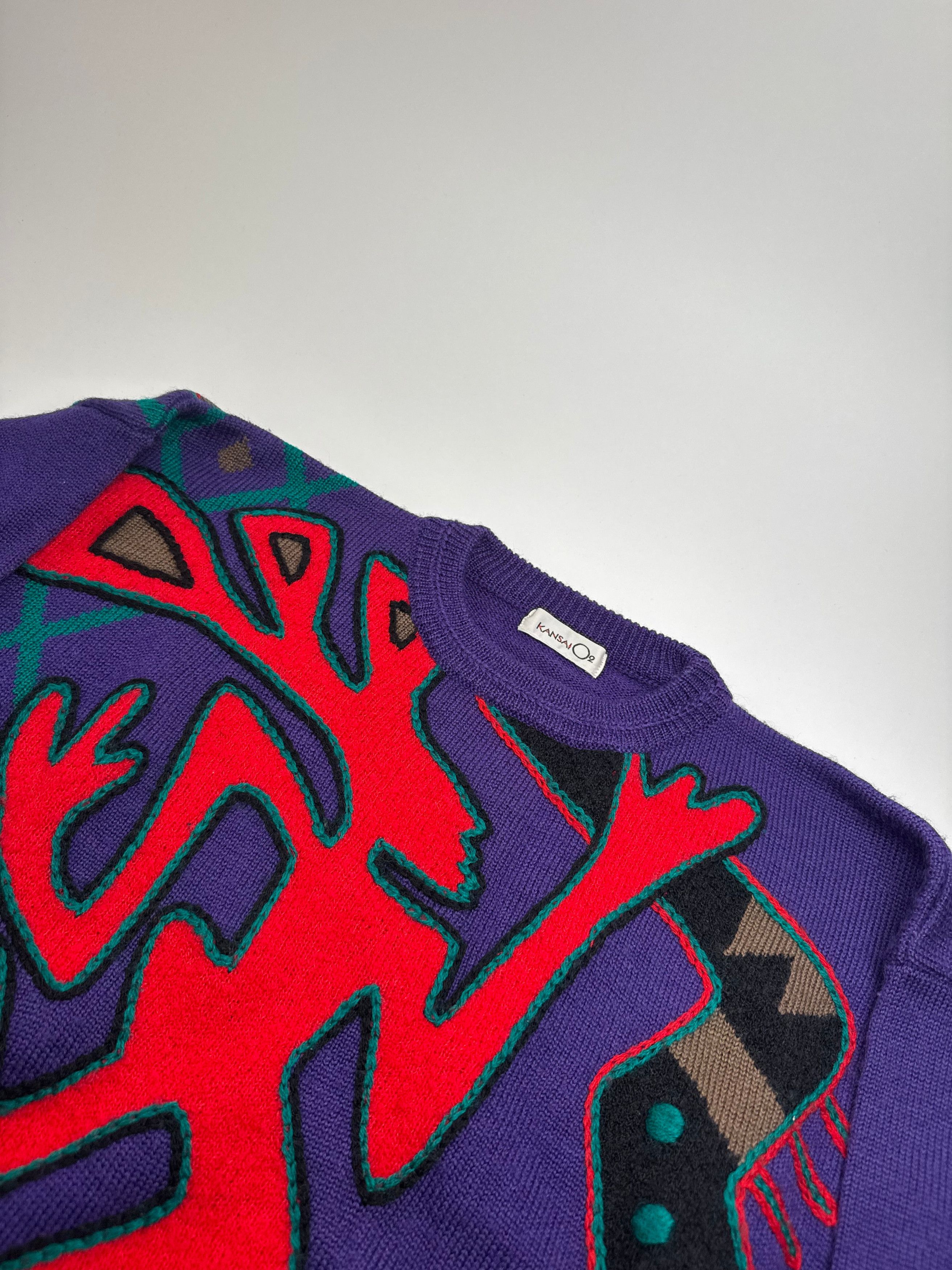 Kansai Yamamoto Vintage Kansai Wool Sweater Abstract Purple red Green M Size S / US 4 / IT 40 - 6 Thumbnail