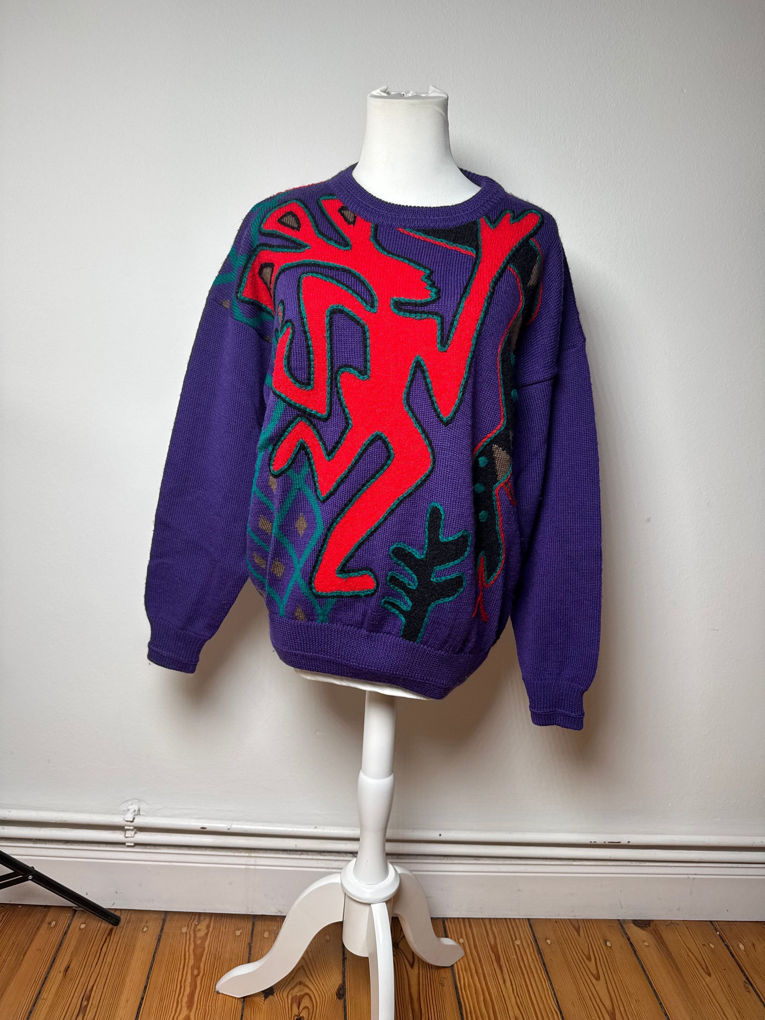 Kansai Yamamoto Vintage Kansai Wool Sweater Abstract Purple red Green M Size S / US 4 / IT 40 - 2 Thumbnail