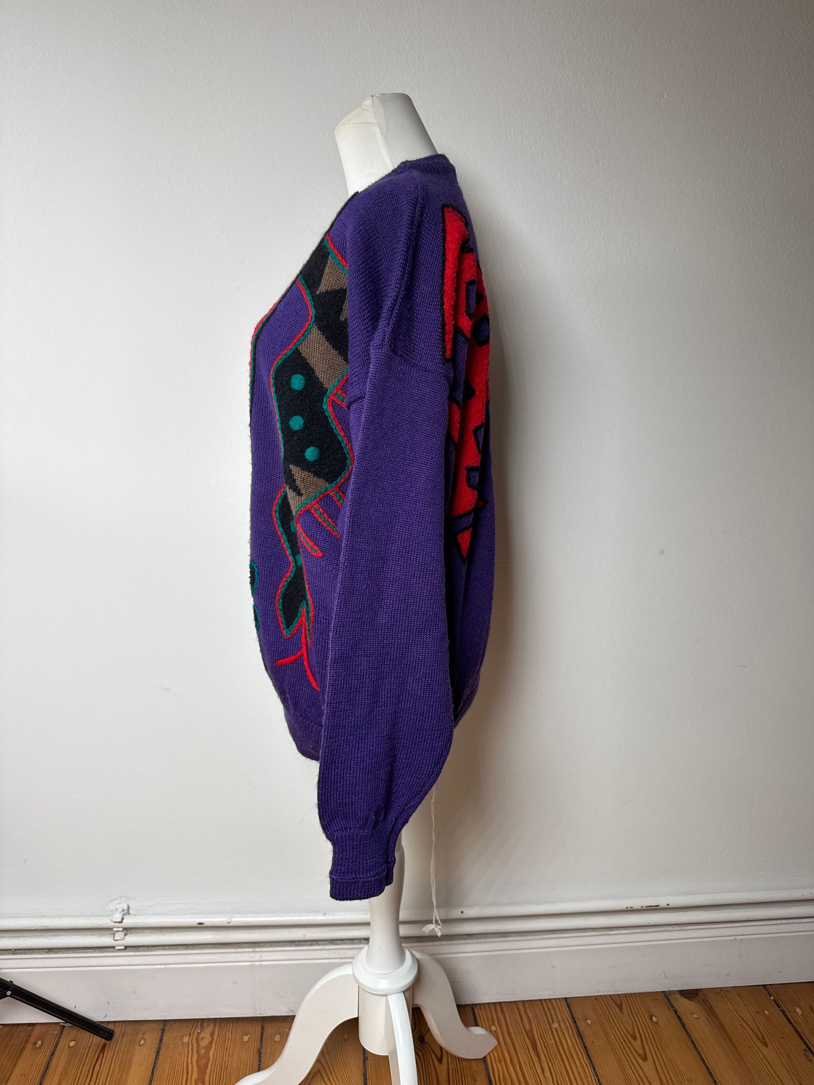 Kansai Yamamoto Vintage Kansai Wool Sweater Abstract Purple red Green M Size S / US 4 / IT 40 - 3 Thumbnail
