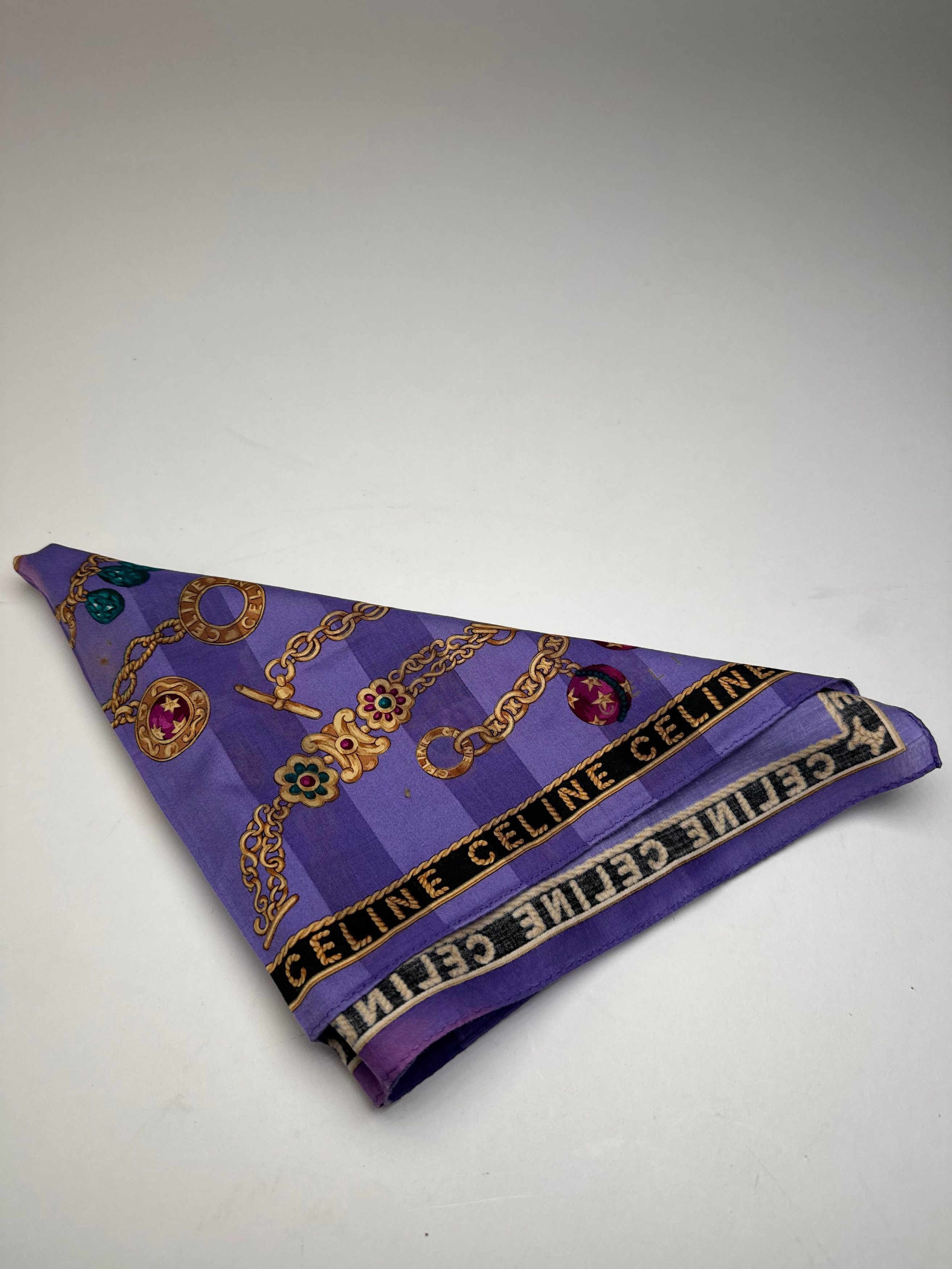 Celine Vintage Paris Scarf Purple Gold Size ONE SIZE - 2 Thumbnail