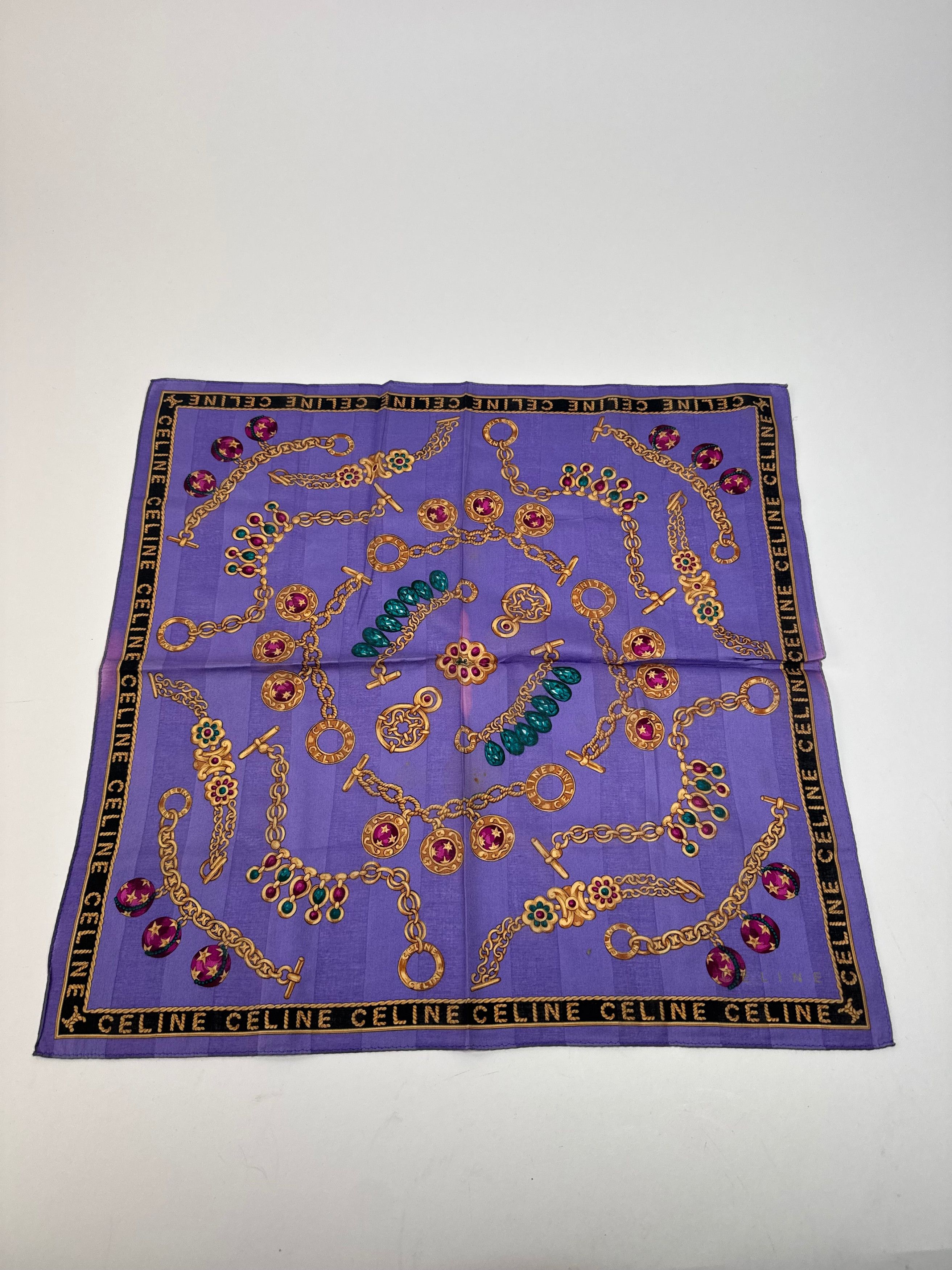 Celine Vintage Paris Scarf Purple Gold Size ONE SIZE - 10 Thumbnail