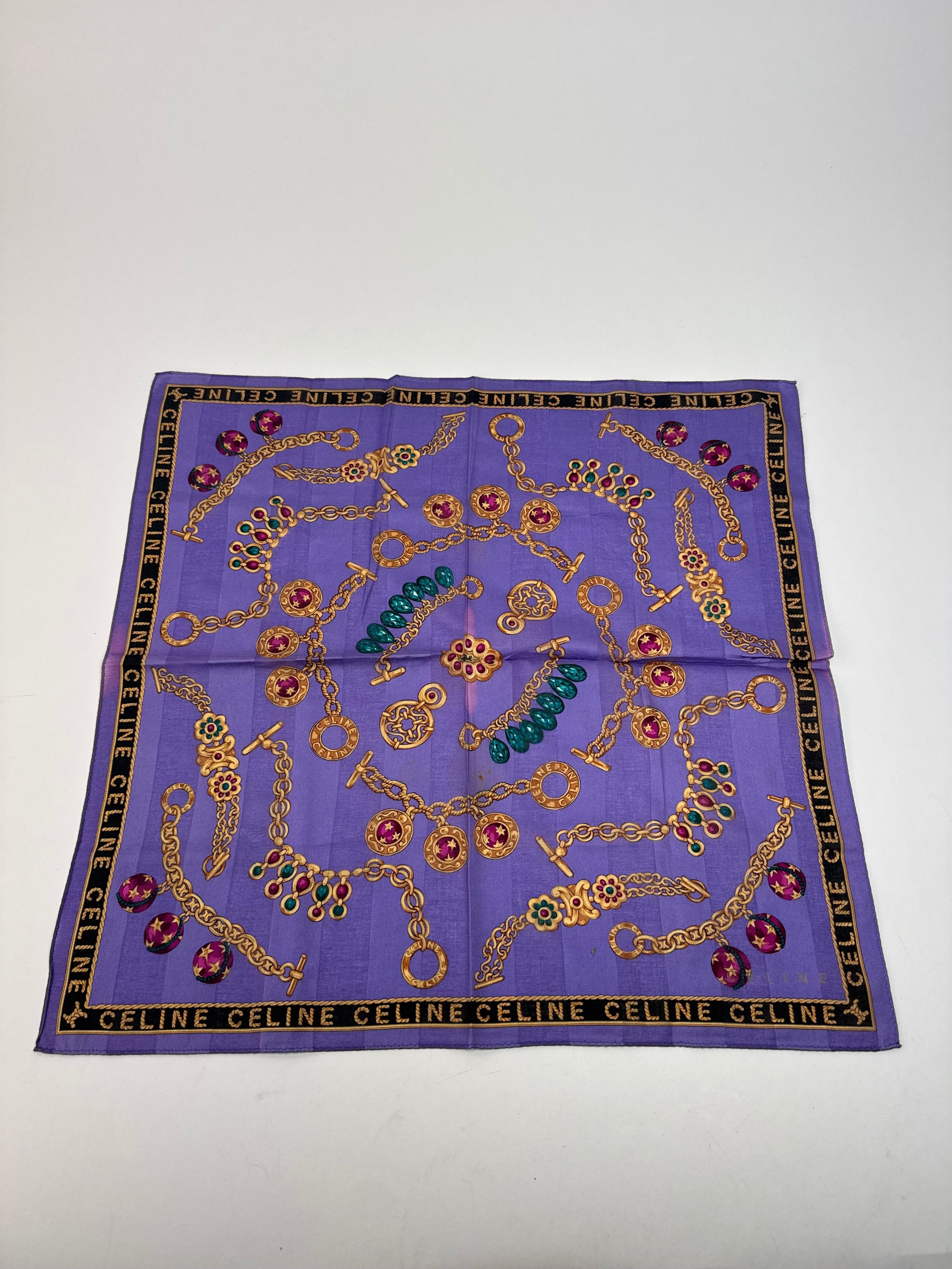 Celine Vintage Paris Scarf Purple Gold Size ONE SIZE - 6 Thumbnail