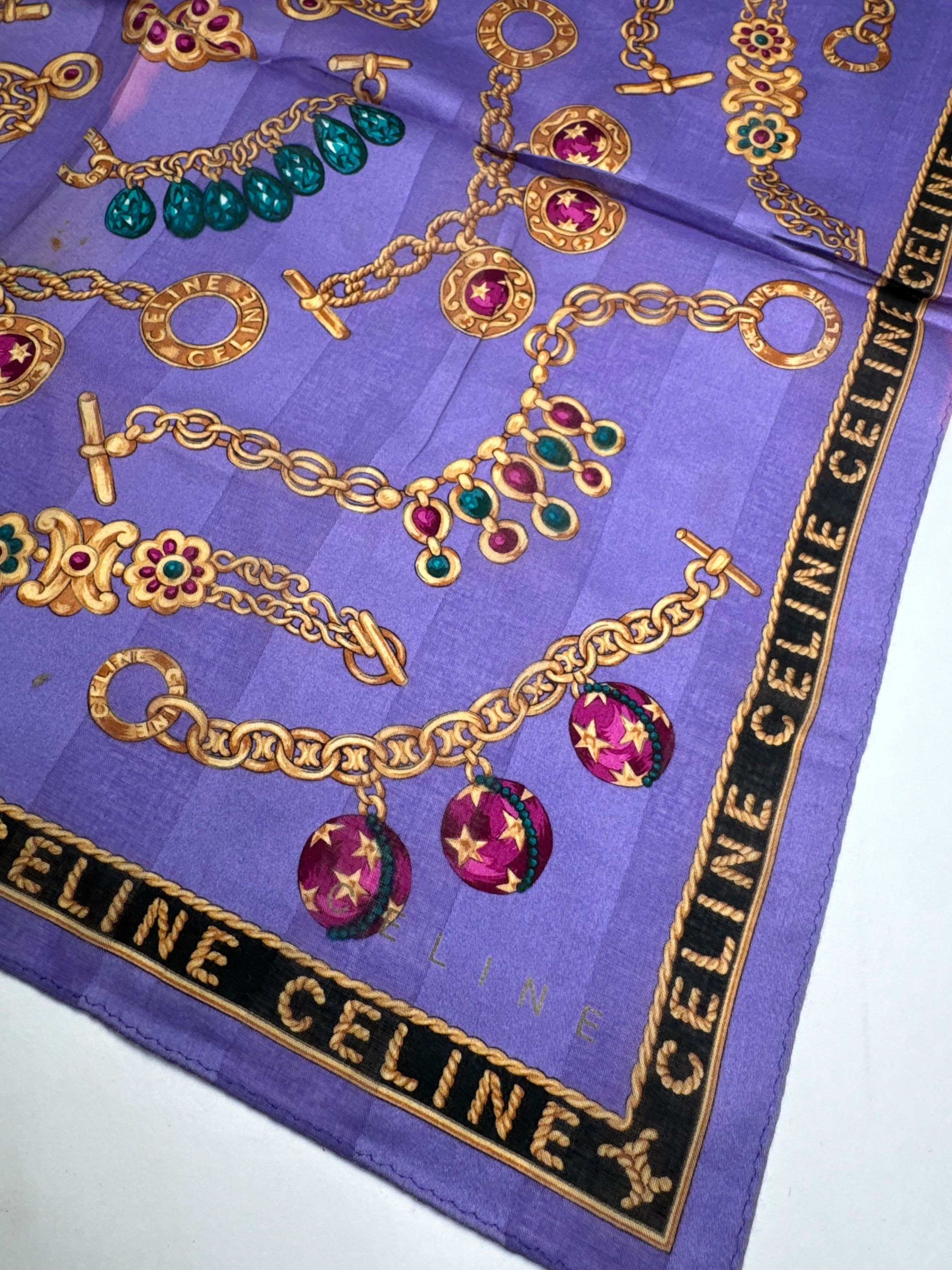 Celine Vintage Paris Scarf Purple Gold Size ONE SIZE - 4 Thumbnail