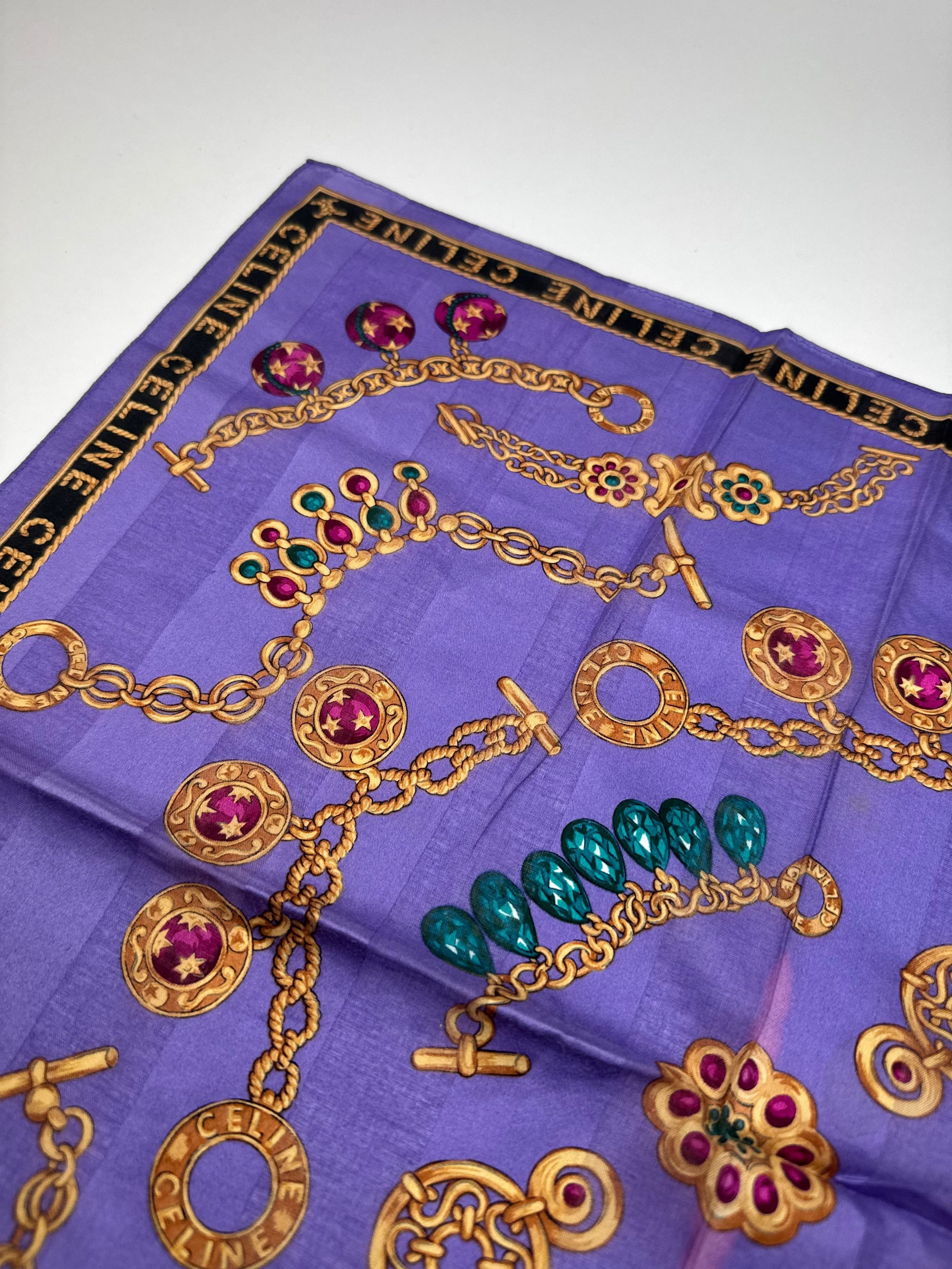 Celine Vintage Paris Scarf Purple Gold Size ONE SIZE - 5 Thumbnail