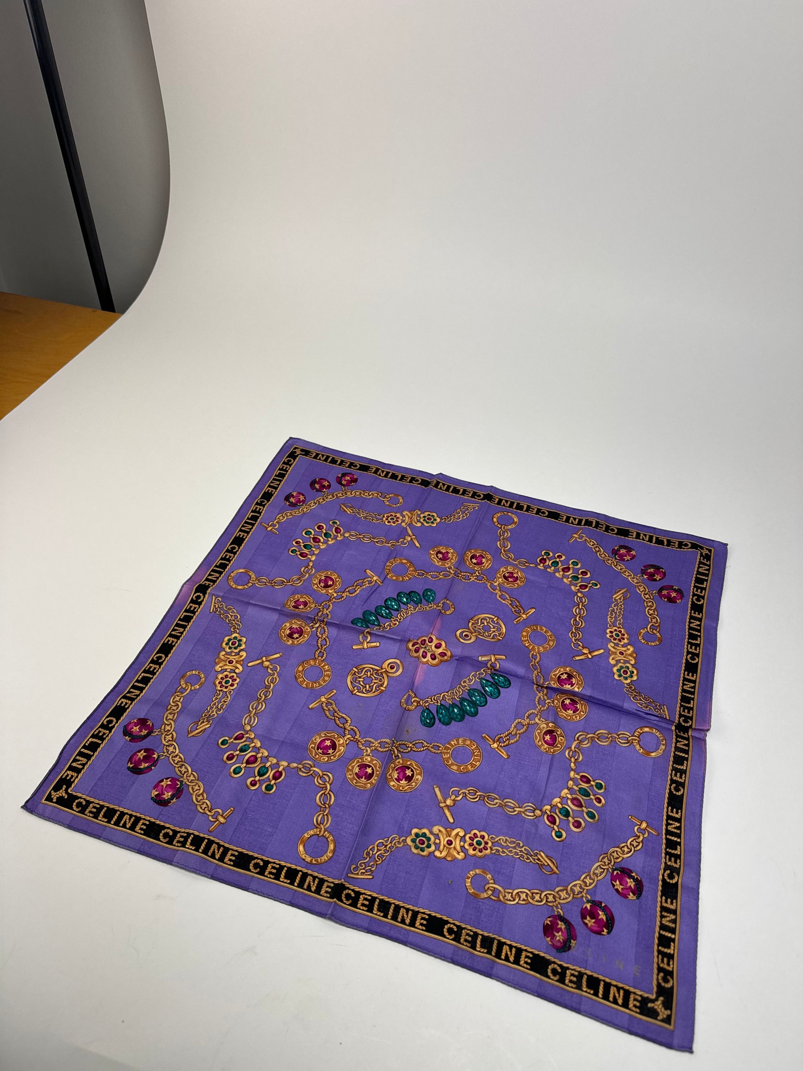 Celine Vintage Paris Scarf Purple Gold Size ONE SIZE - 7 Thumbnail
