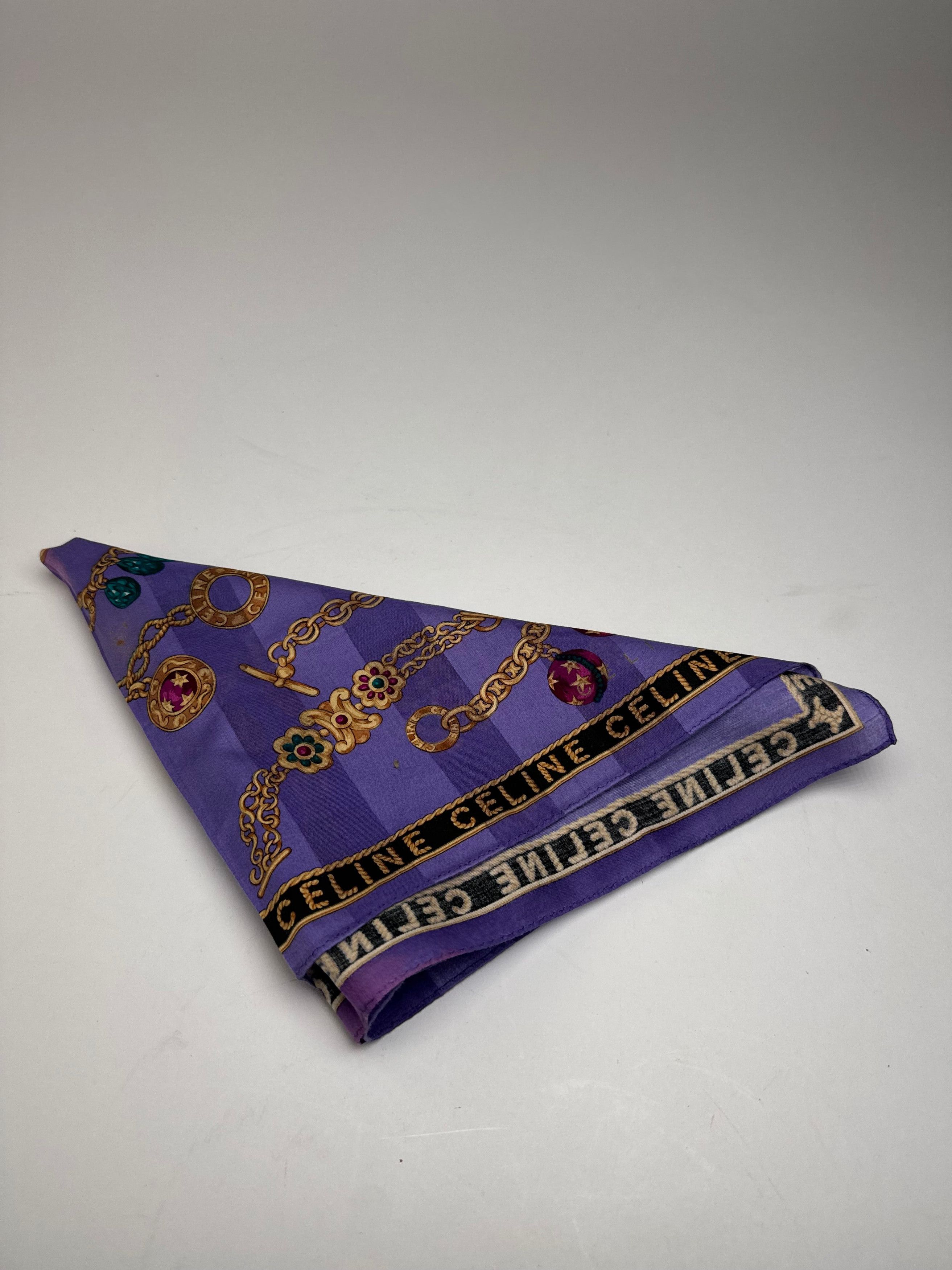 Celine Vintage Paris Scarf Purple Gold Size ONE SIZE - 9 Thumbnail