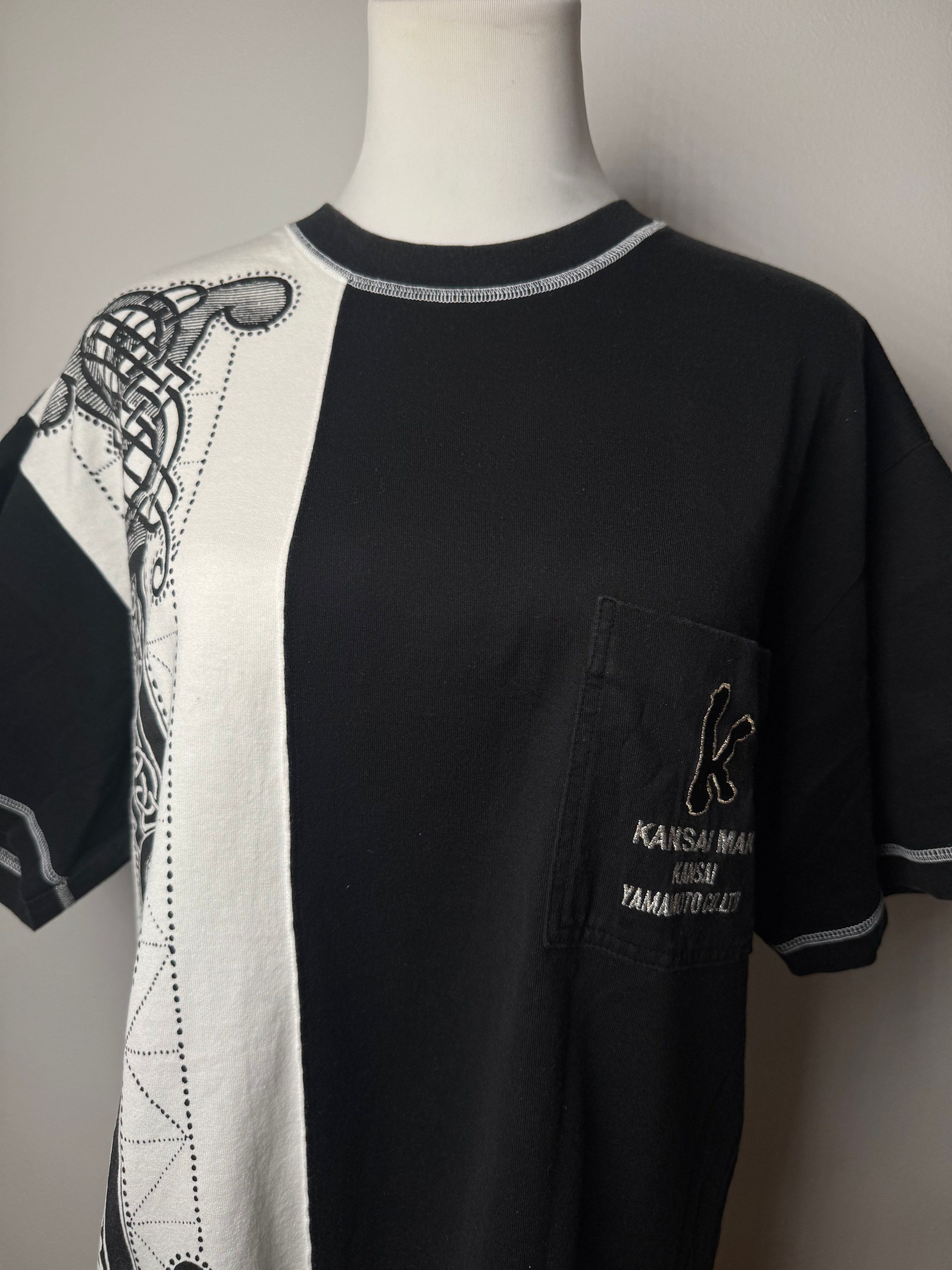 Kansai Yamamoto Vintage Abstract Mens T-shirt Black White M/L Size US L / EU 52-54 / 3 - 13 Thumbnail