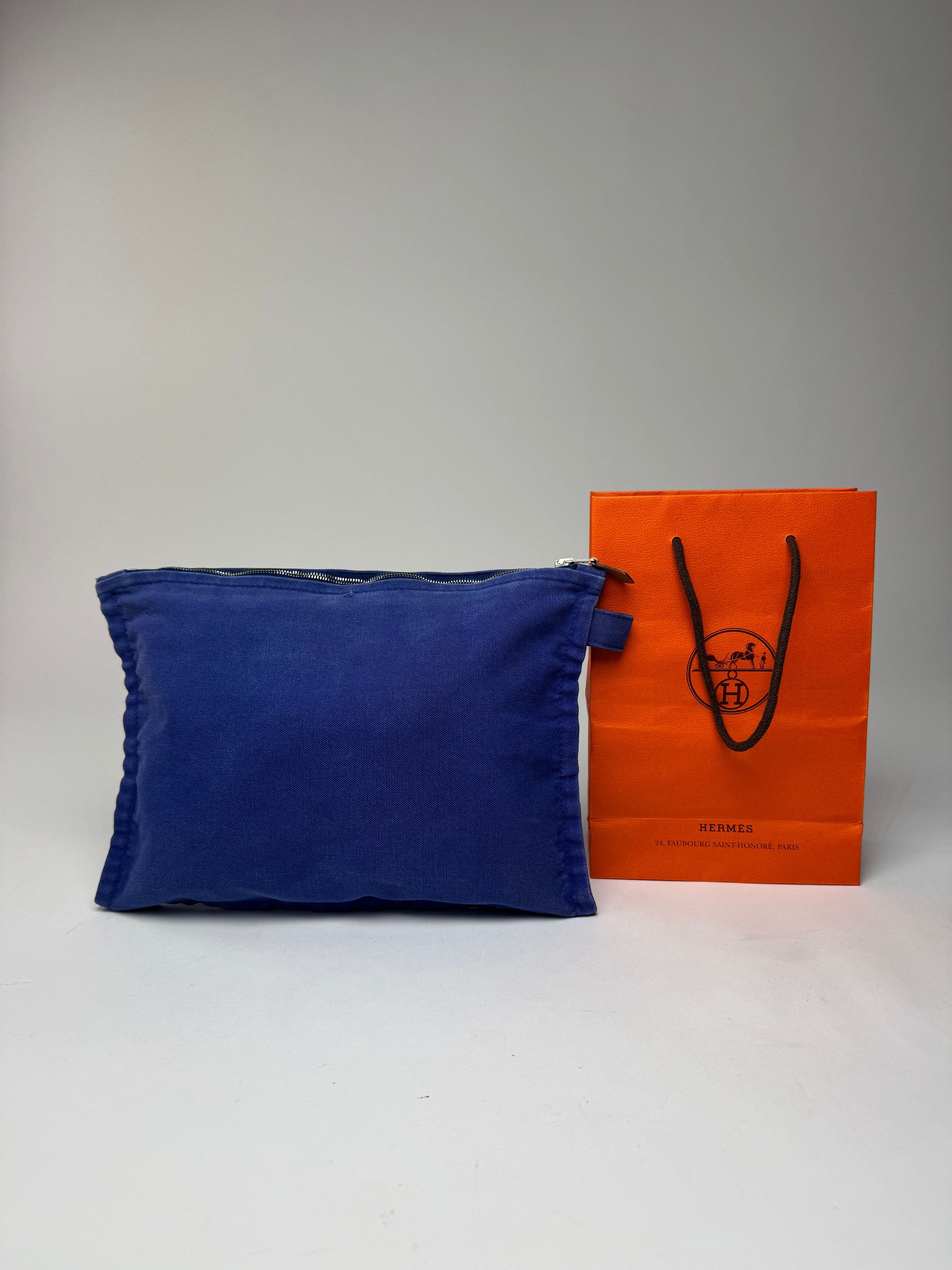 Other Vintage Hermes Canvas Clutch Cosmetic Bag Blue Size ONE SIZE - 2 Thumbnail