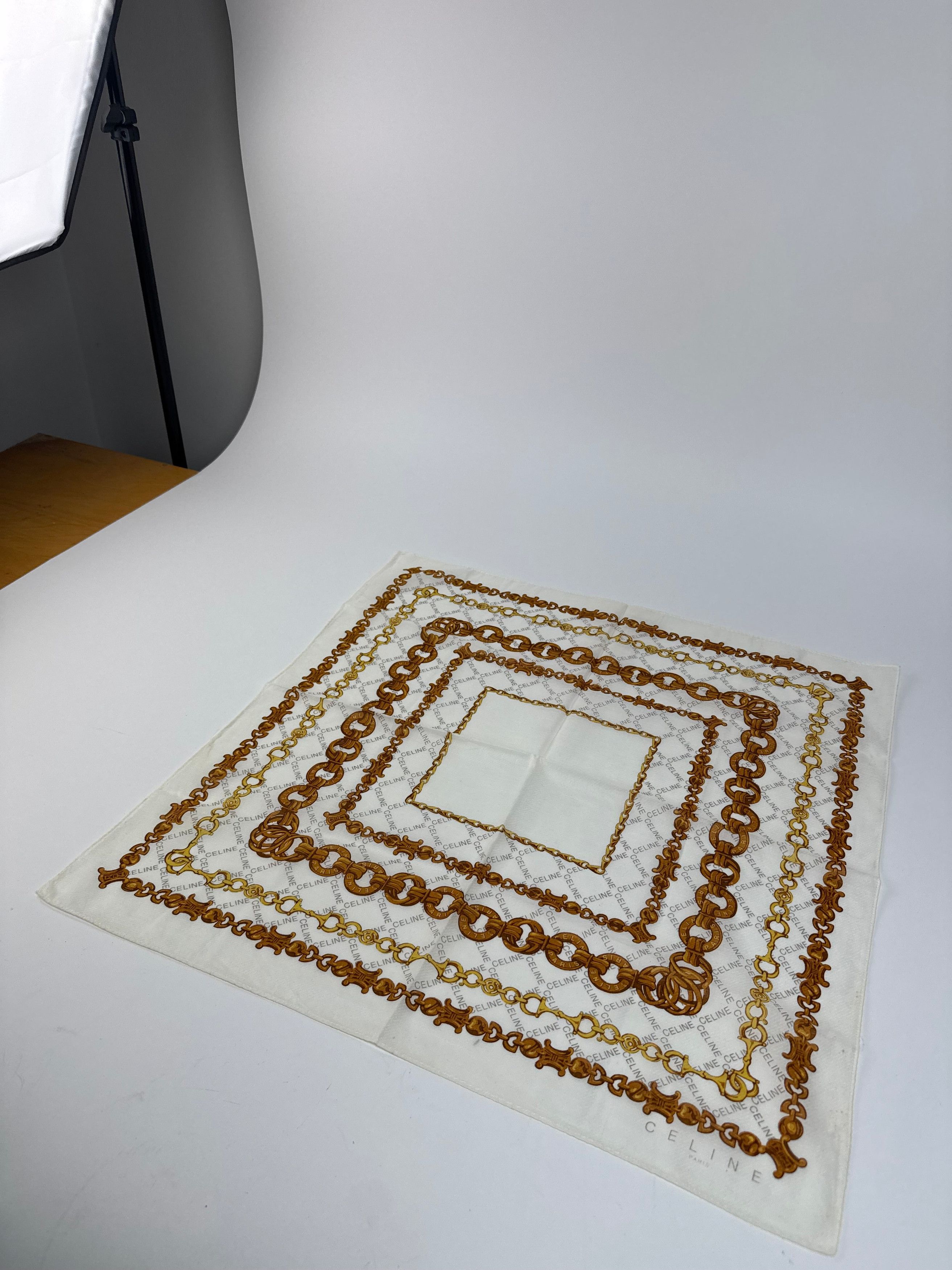 Celine Vintage Baroque Scarf White golden Size ONE SIZE - 8 Thumbnail