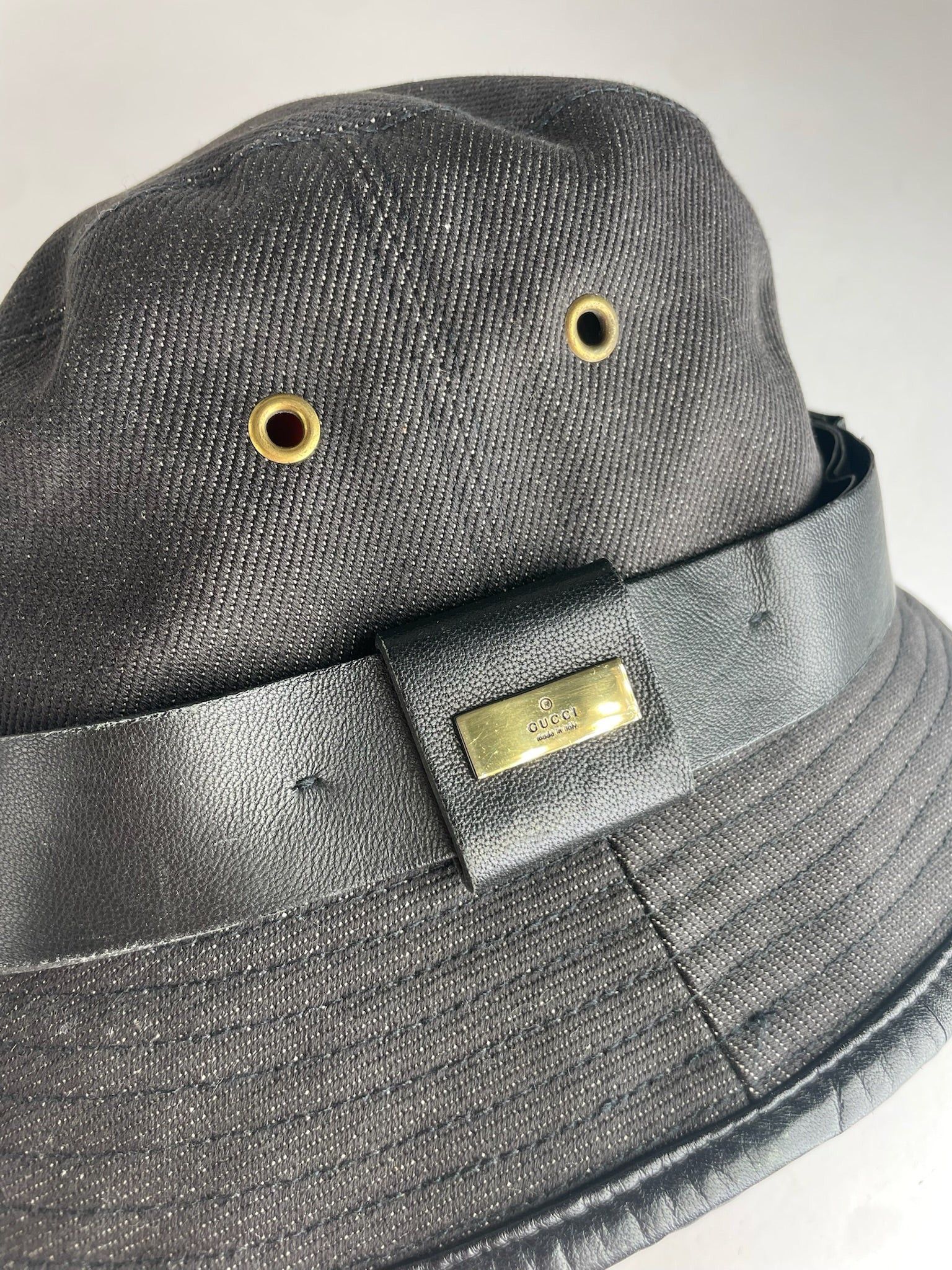 Gucci Vintage Polyester & Leather Bucket Hat Black Size ONE SIZE - 3 Thumbnail