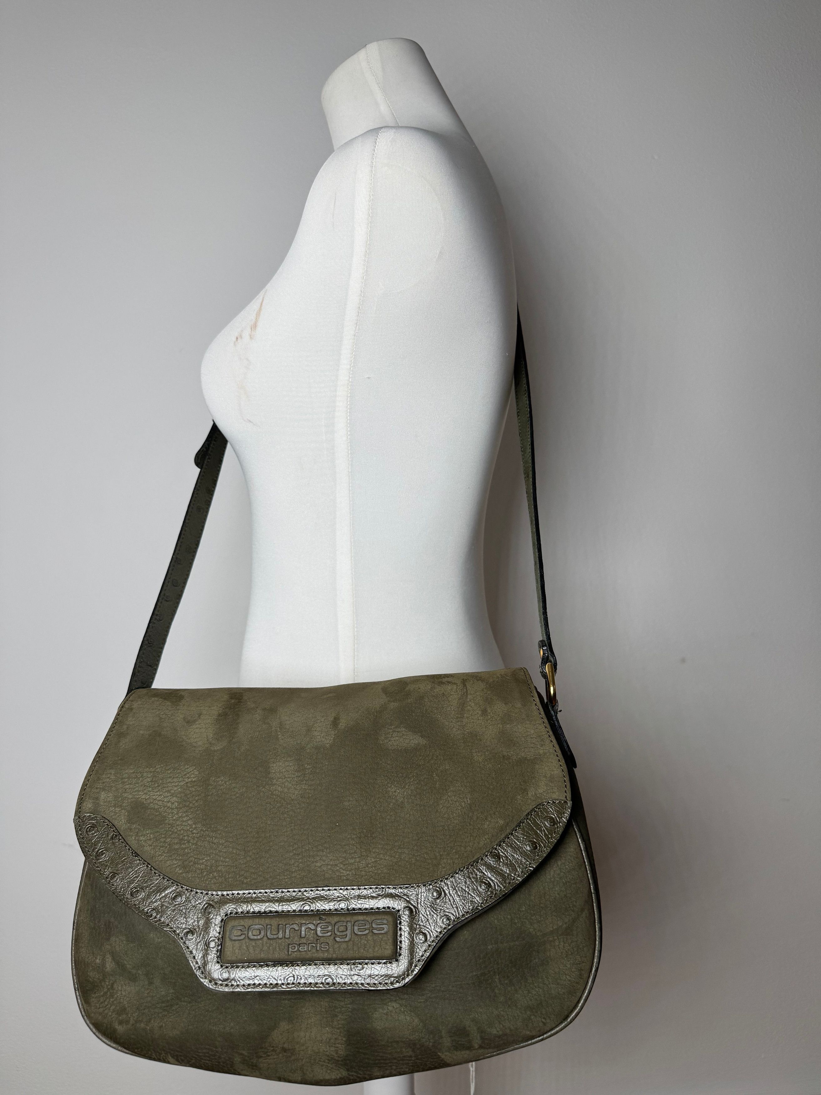 Courreges Vintage Suede Leather Shoulder / Crossbody Bag Khaki Size ONE SIZE - 7 Thumbnail