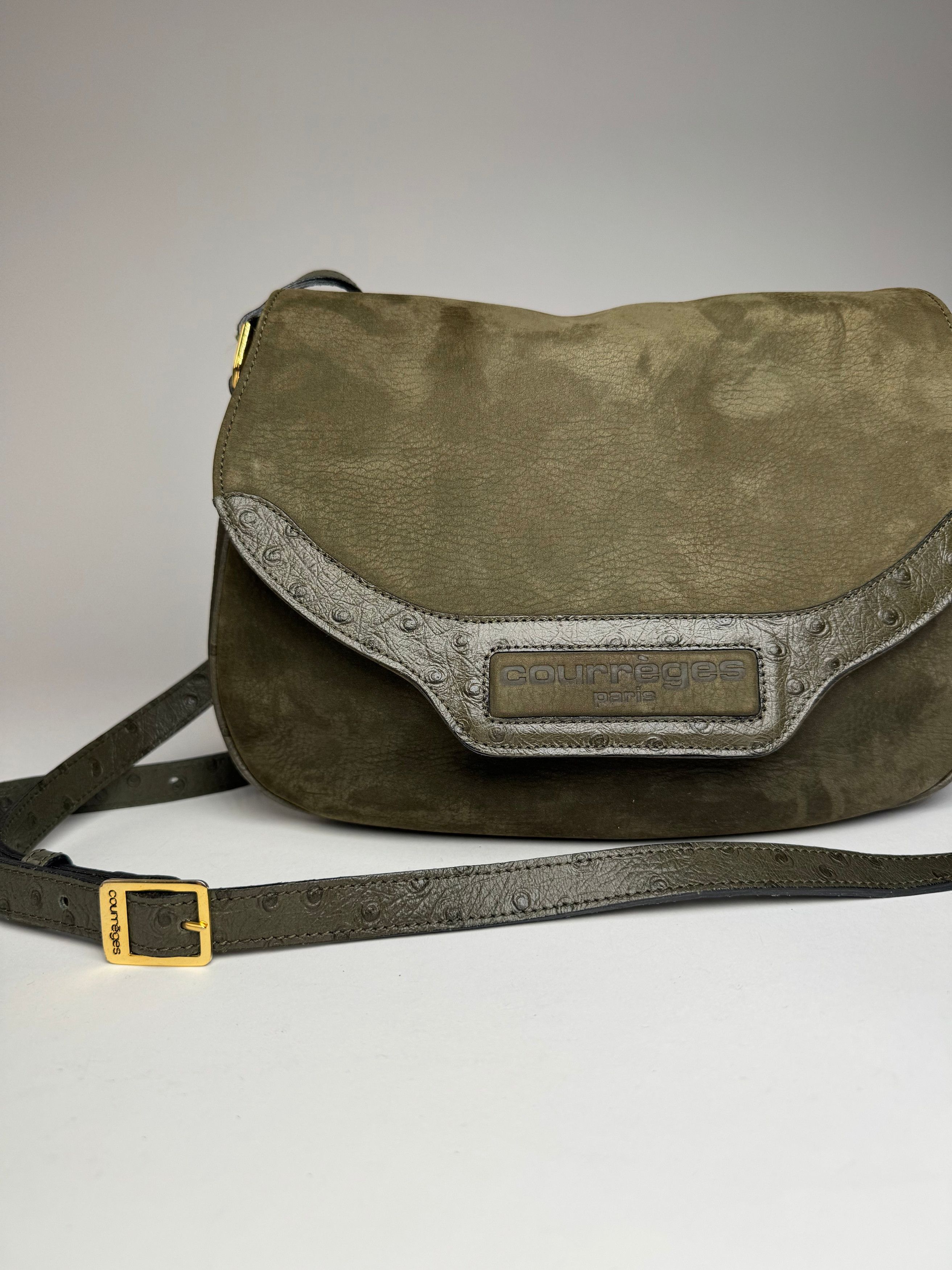 Courreges Vintage Suede Leather Shoulder / Crossbody Bag Khaki Size ONE SIZE - 4 Thumbnail