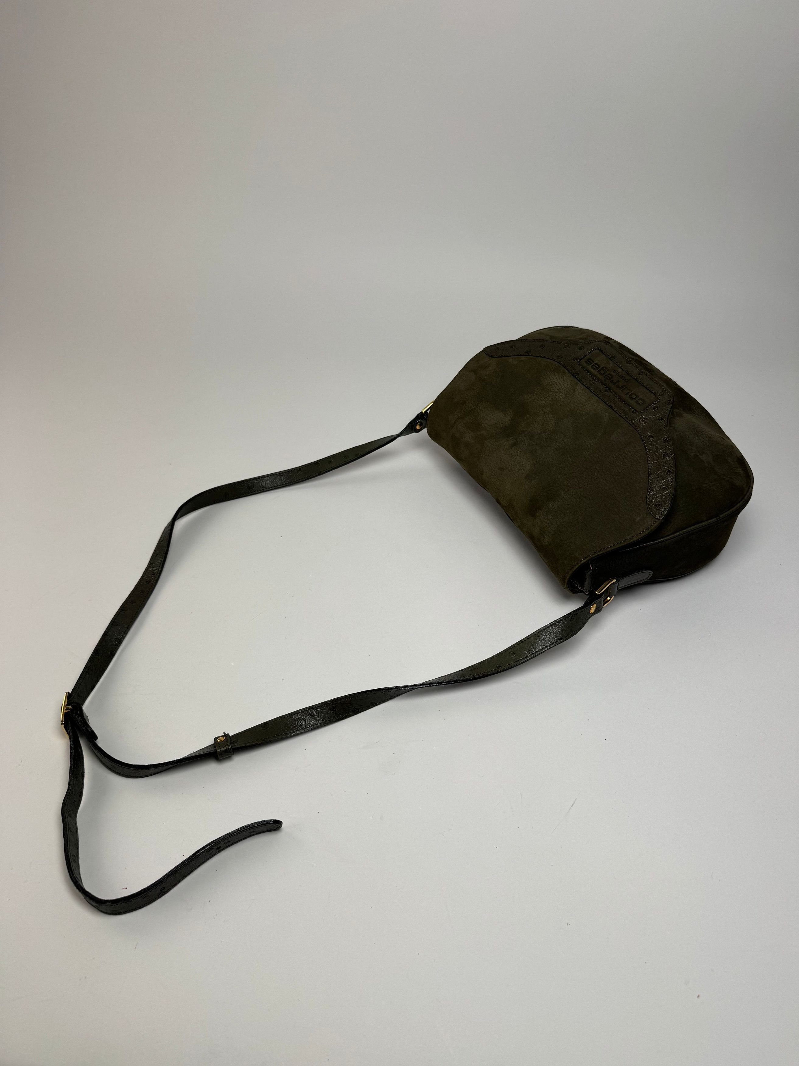 Courreges Vintage Suede Leather Shoulder / Crossbody Bag Khaki Size ONE SIZE - 9 Thumbnail