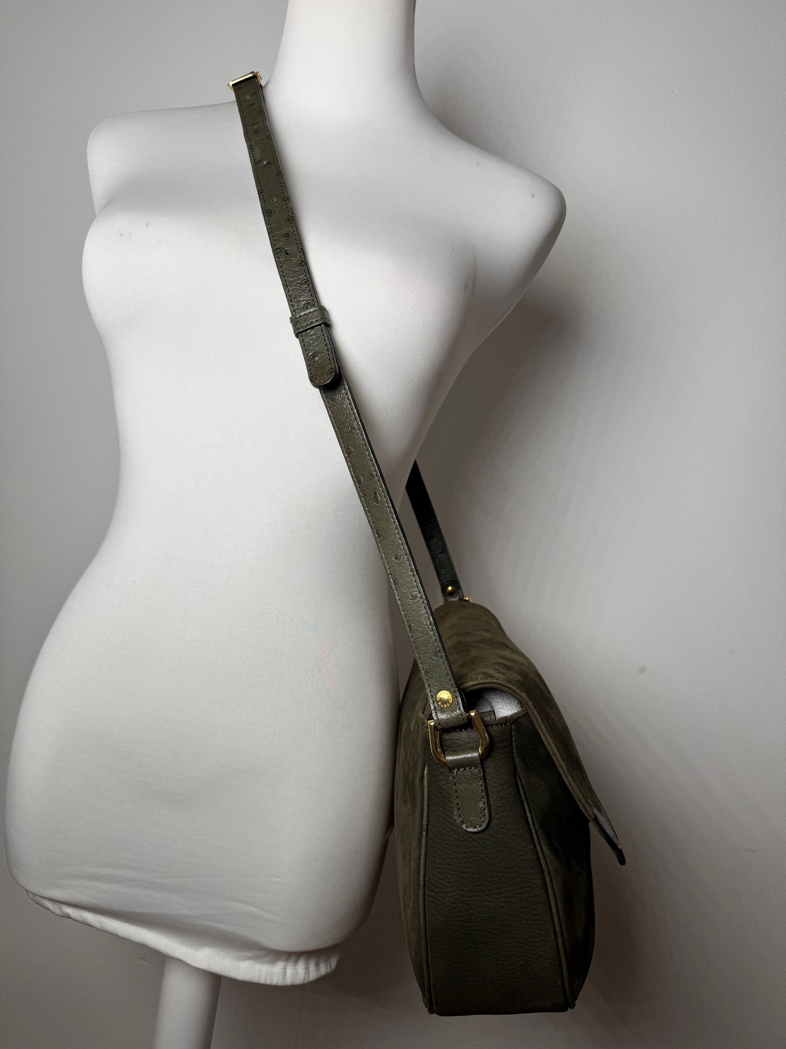Courreges Vintage Suede Leather Shoulder / Crossbody Bag Khaki Size ONE SIZE - 6 Thumbnail