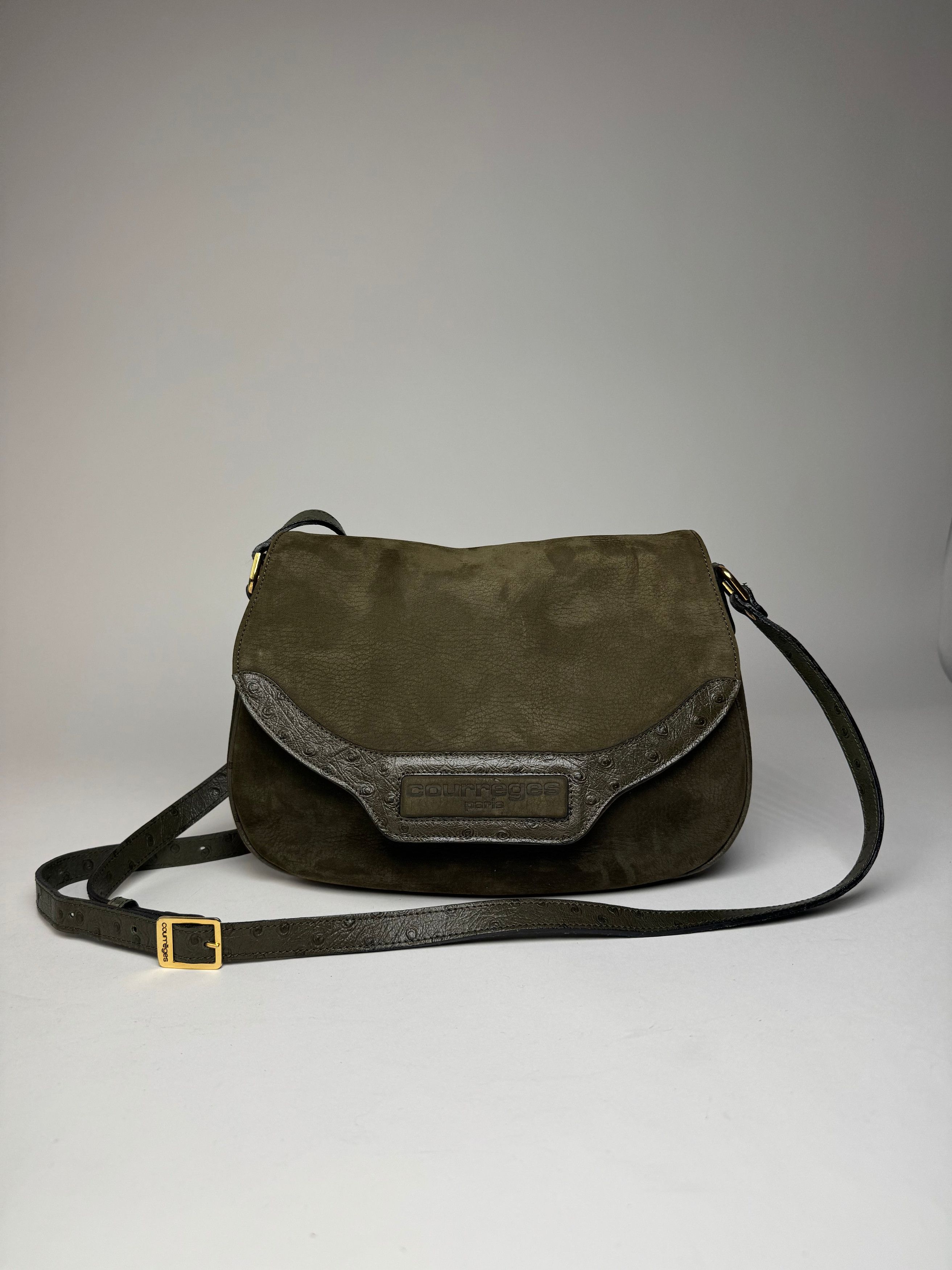 Courreges Vintage Suede Leather Shoulder / Crossbody Bag Khaki Size ONE SIZE - 13 Thumbnail