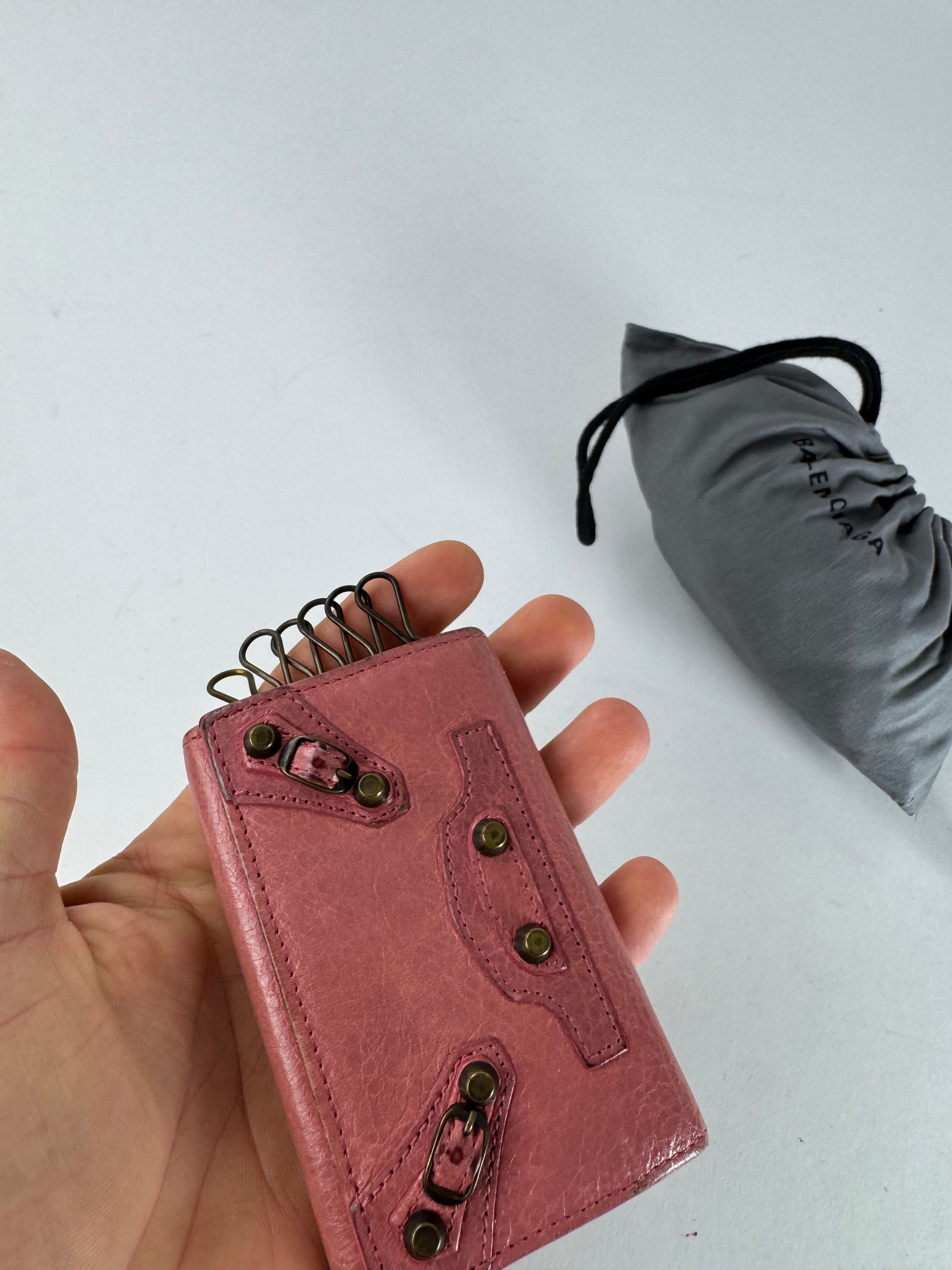 Balenciaga Vintage City Design Leather Key Holder Pink Size ONE SIZE - 3 Thumbnail