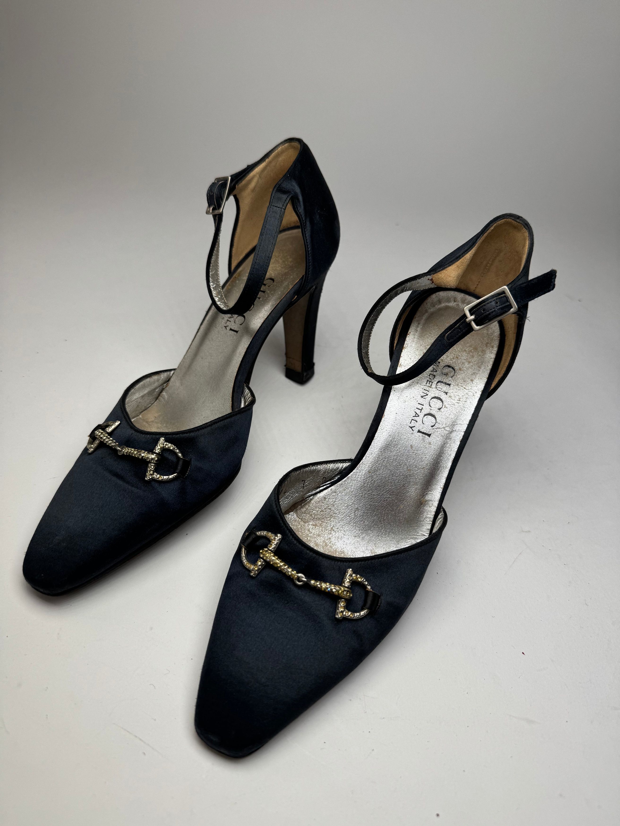 Gucci Vintage Horsebit Pumps Velvet Leather Navy Black Size US 6 / IT 36 - 5 Thumbnail
