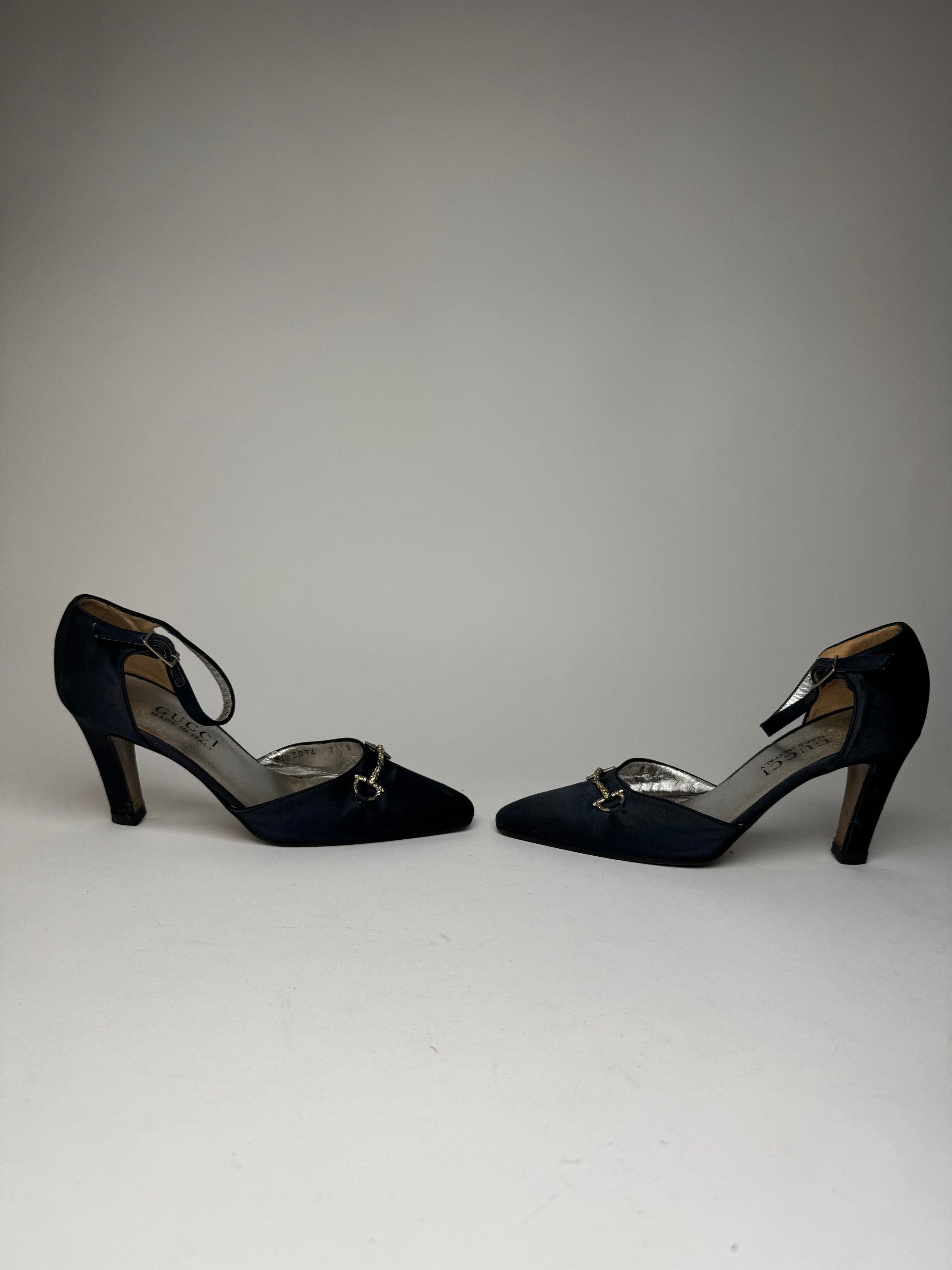 Gucci Vintage Horsebit Pumps Velvet Leather Navy Black Size US 6 / IT 36 - 3 Thumbnail