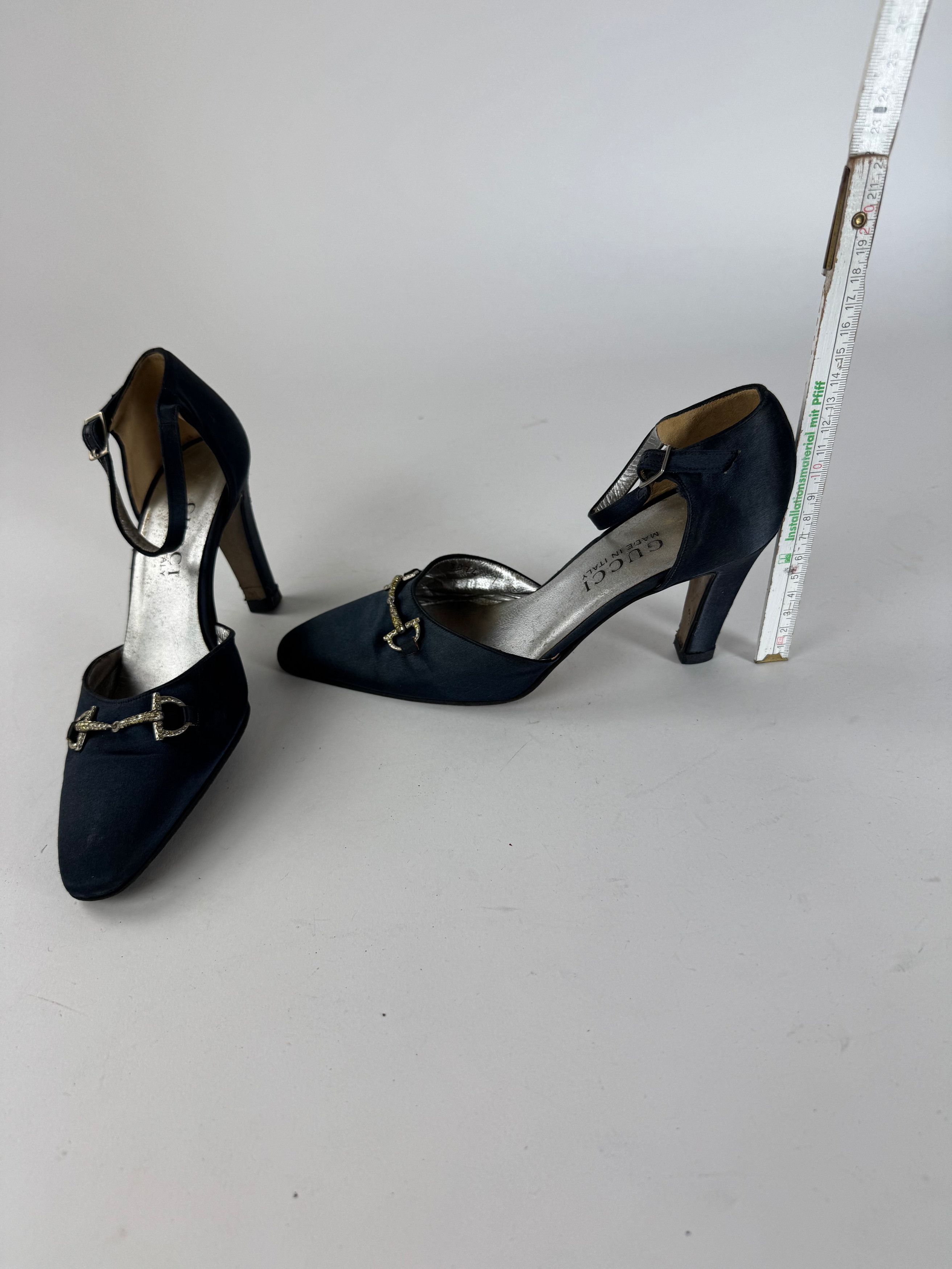 Gucci Vintage Horsebit Pumps Velvet Leather Navy Black Size US 6 / IT 36 - 7 Thumbnail