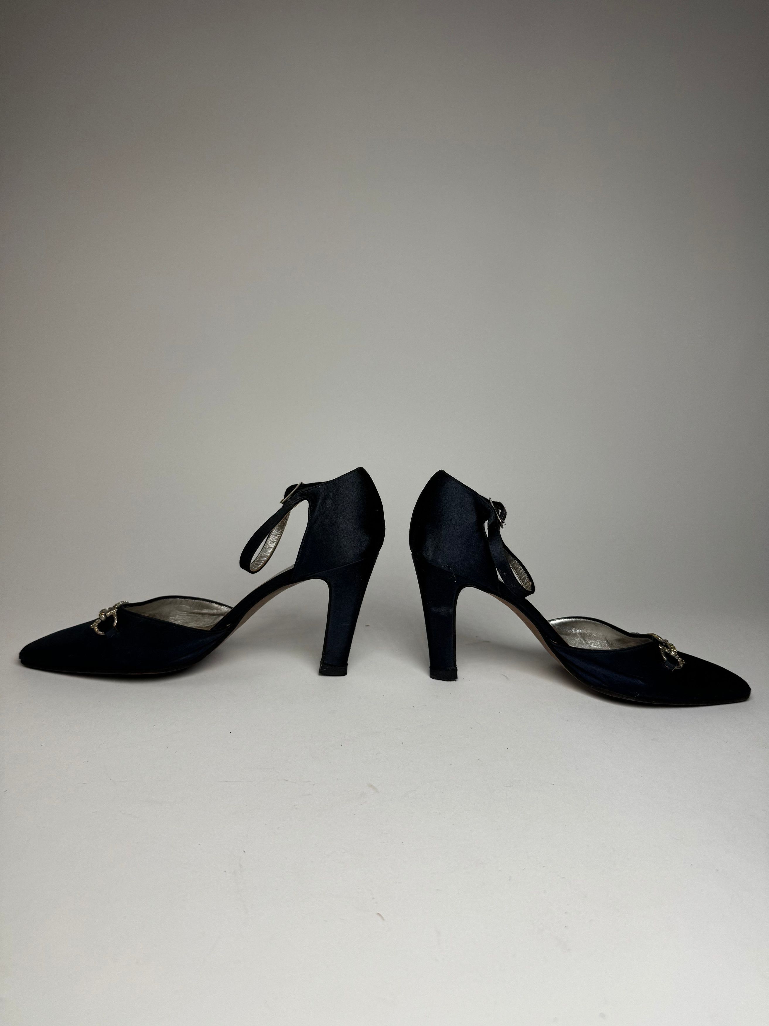 Gucci Vintage Horsebit Pumps Velvet Leather Navy Black Size US 6 / IT 36 - 4 Thumbnail