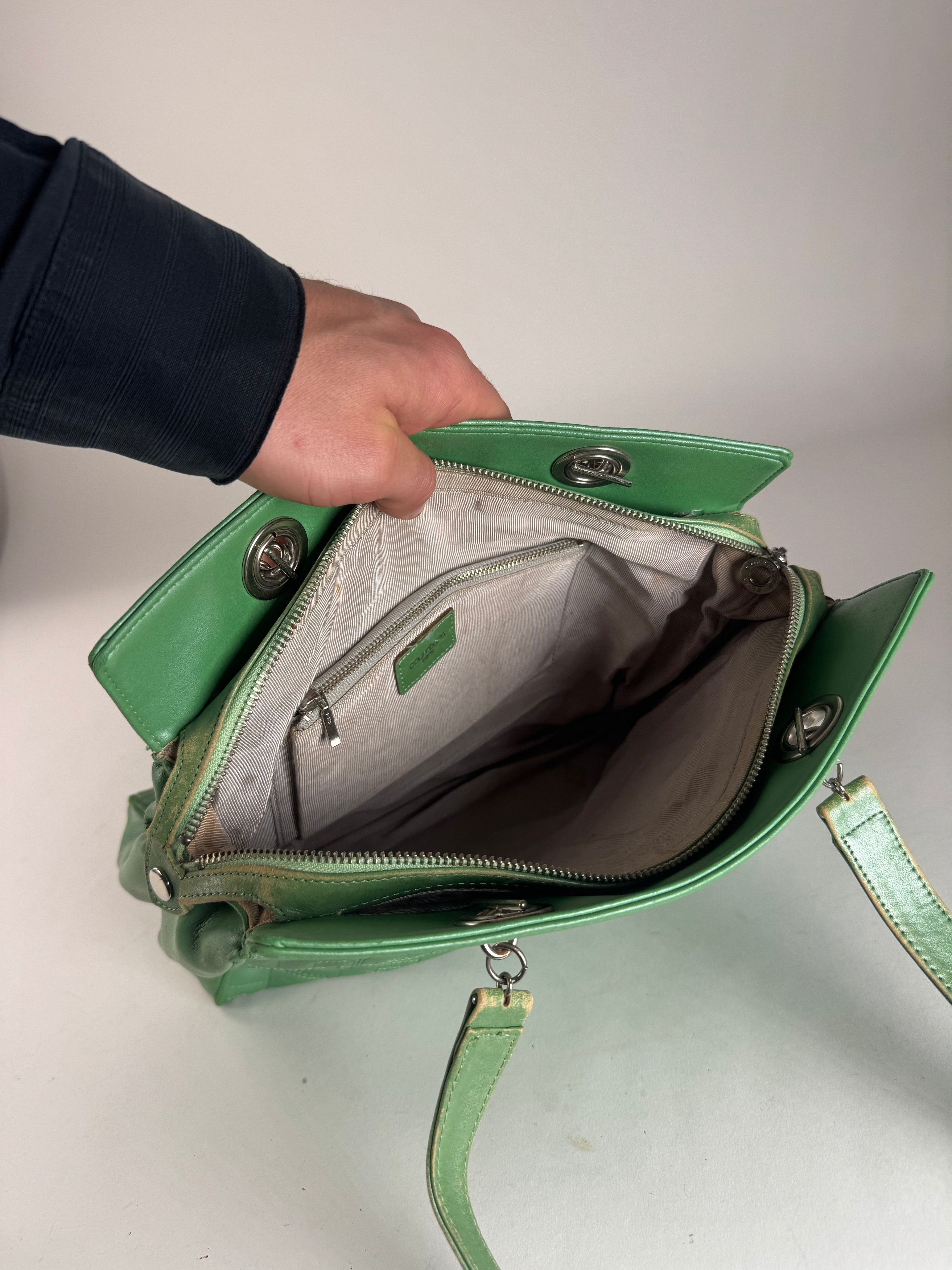 Courreges Vintage Leather Mobogram Handbag Green Size ONE SIZE - 3 Thumbnail