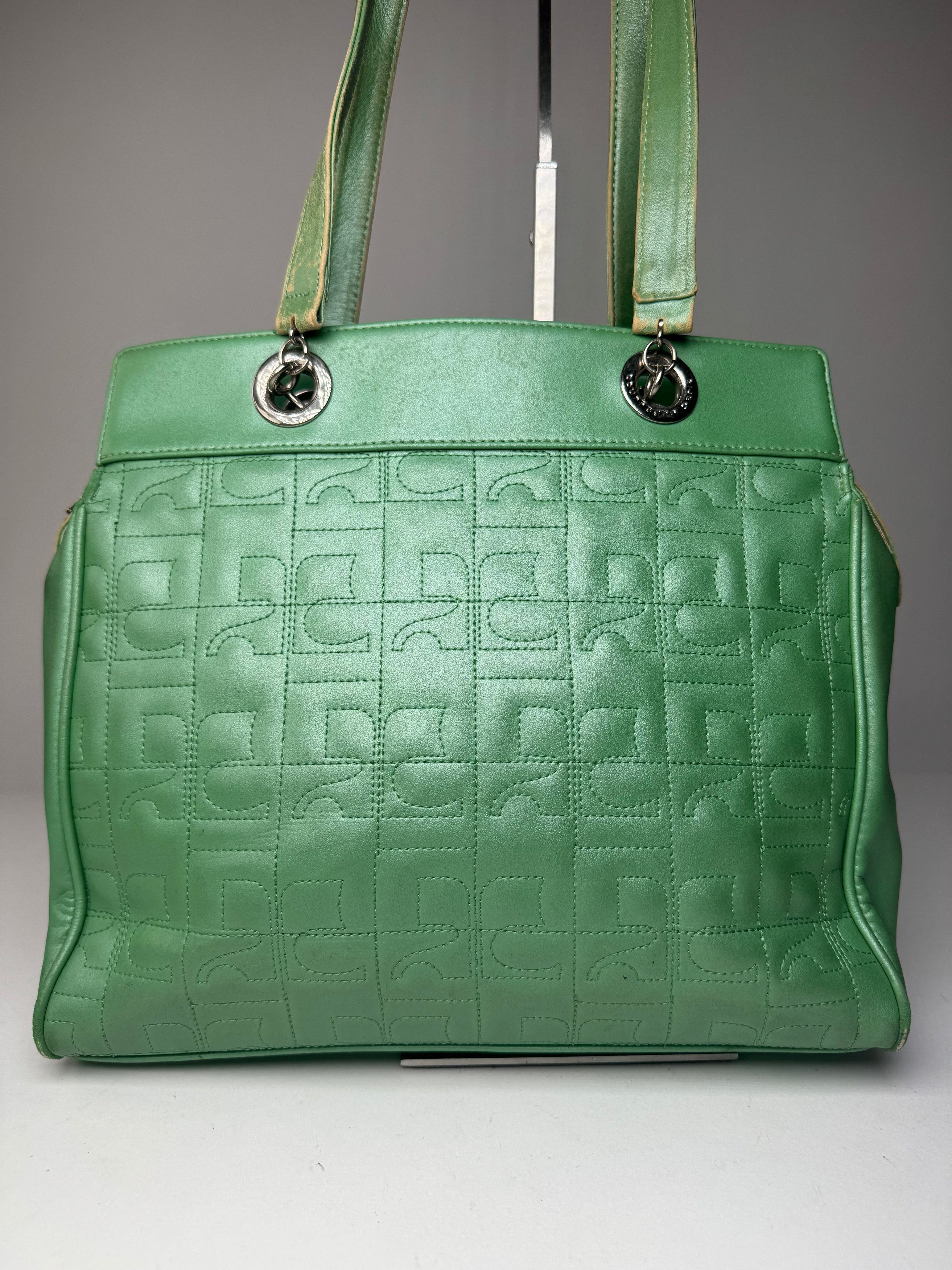 Courreges Vintage Leather Mobogram Handbag Green Size ONE SIZE - 6 Thumbnail