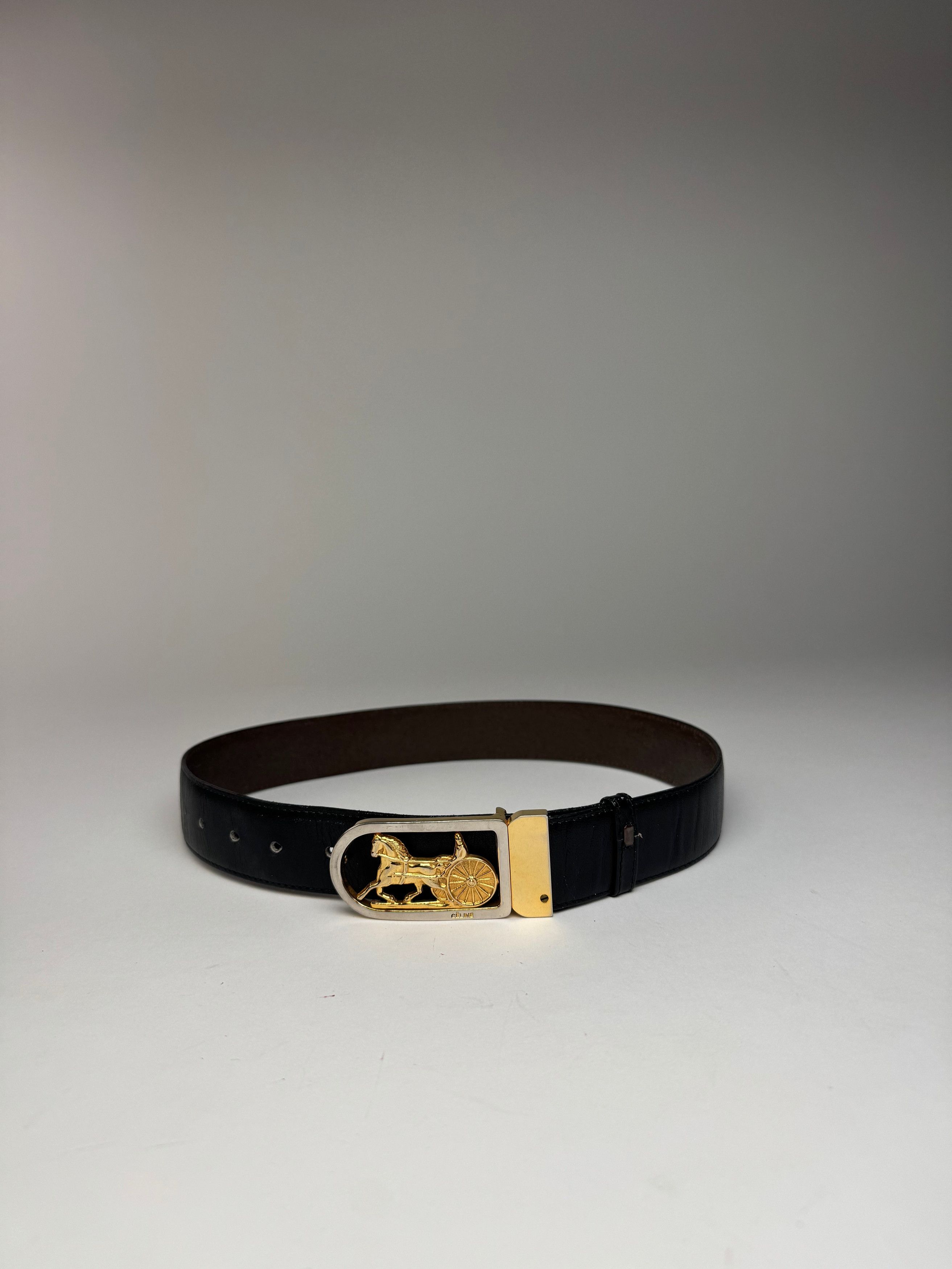 Celine Vintage Paris Carriage Logo Leather Belt black Size ONE SIZE - 8 Thumbnail
