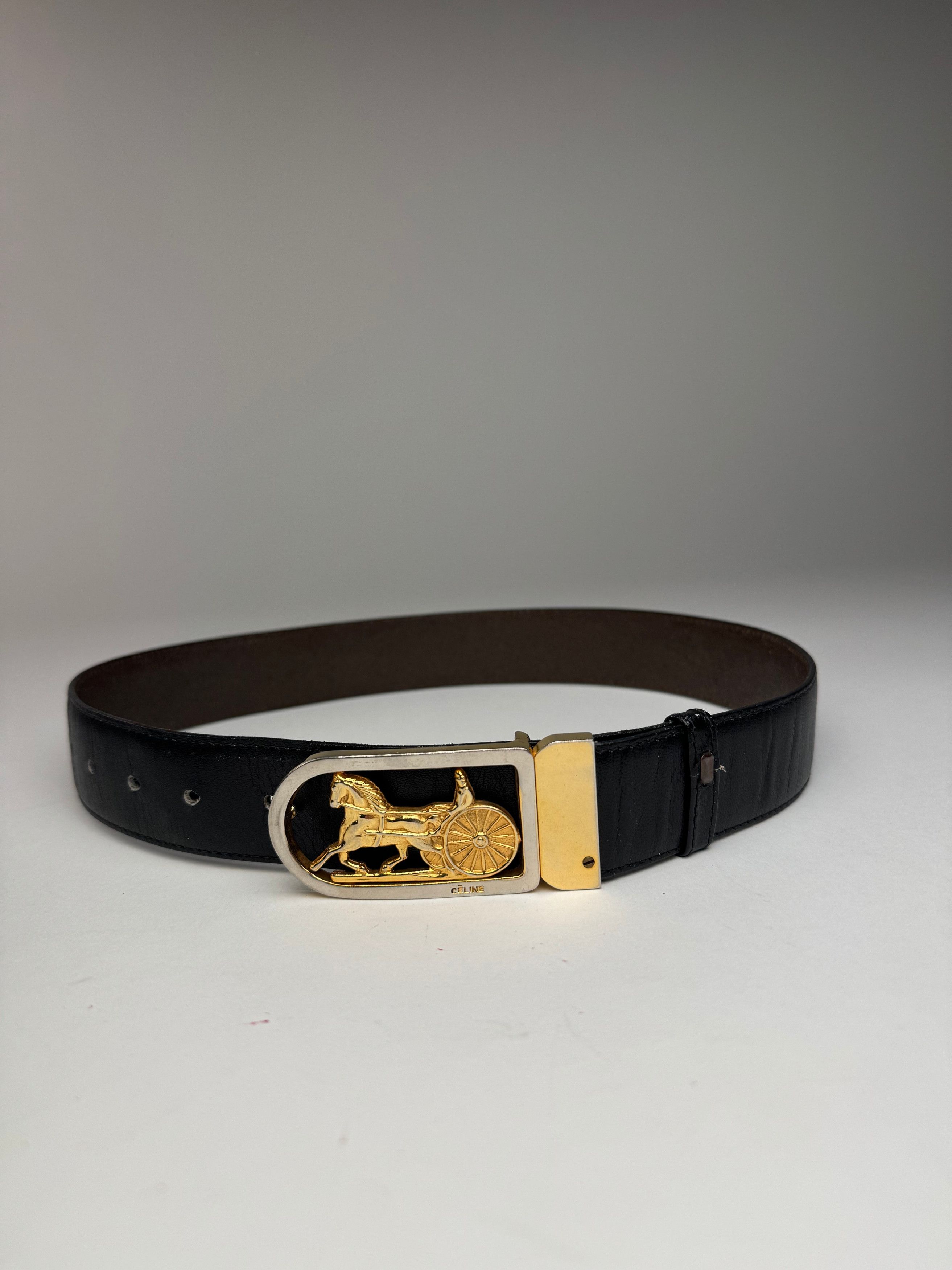 Celine Vintage Paris Carriage Logo Leather Belt black Size ONE SIZE - 4 Thumbnail