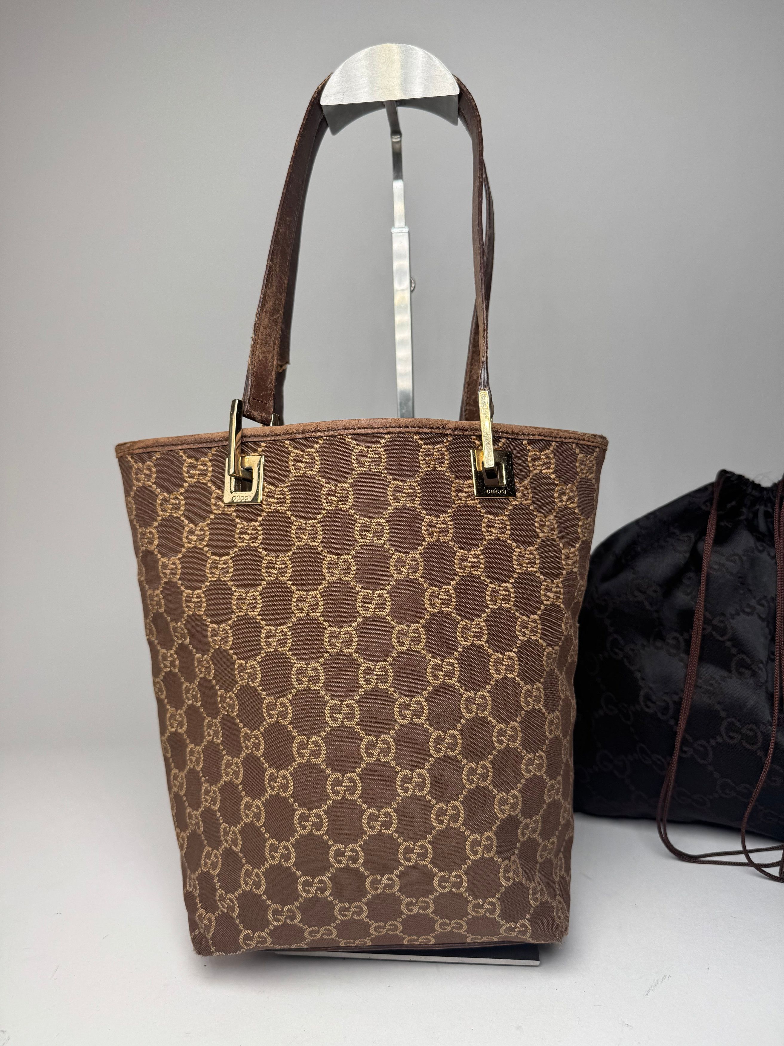 Gucci Vintage Monogram Mini Tote Bag Gold Brown Size ONE SIZE - 7 Thumbnail