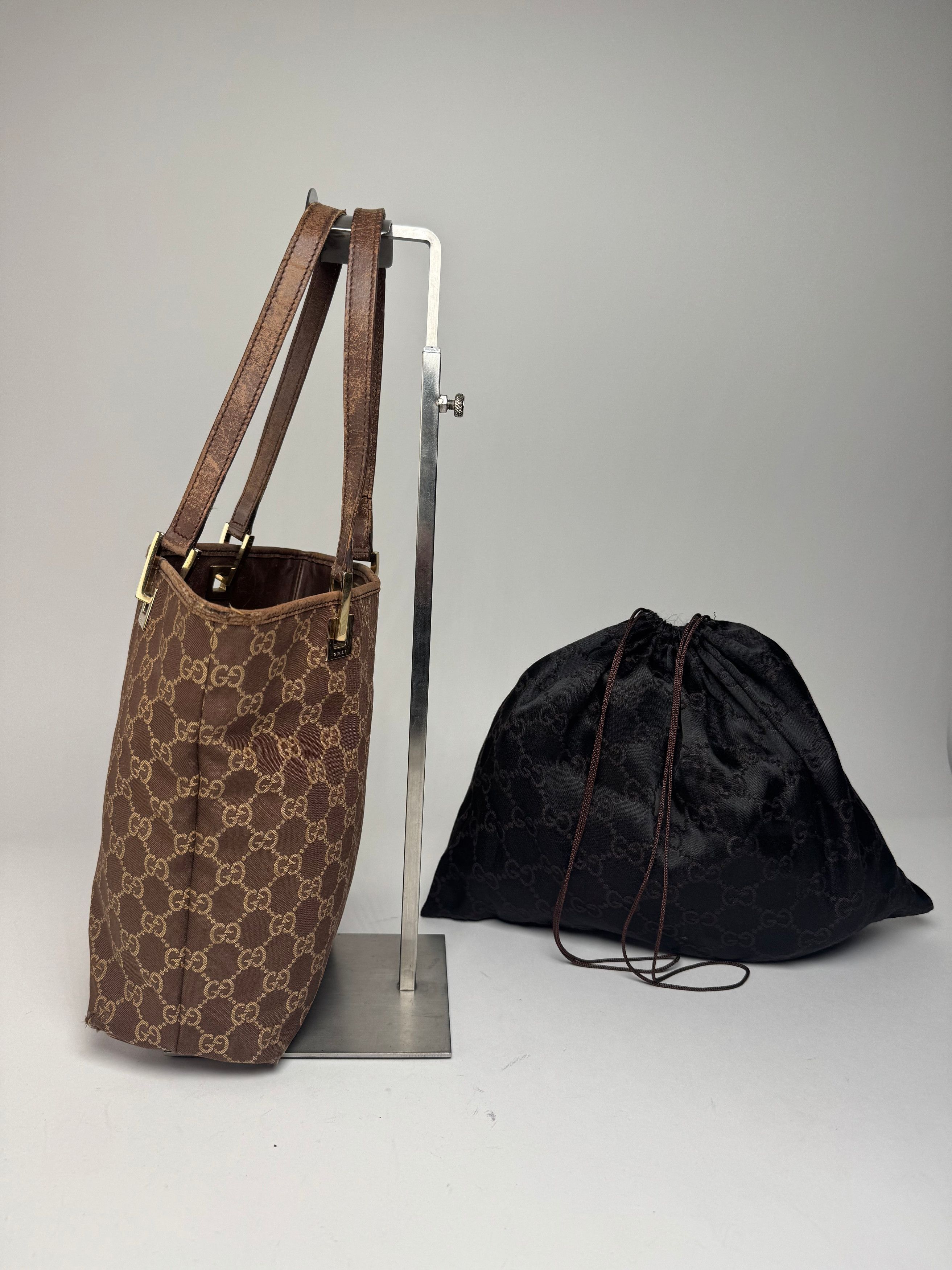 Gucci Vintage Monogram Mini Tote Bag Gold Brown Size ONE SIZE - 8 Thumbnail