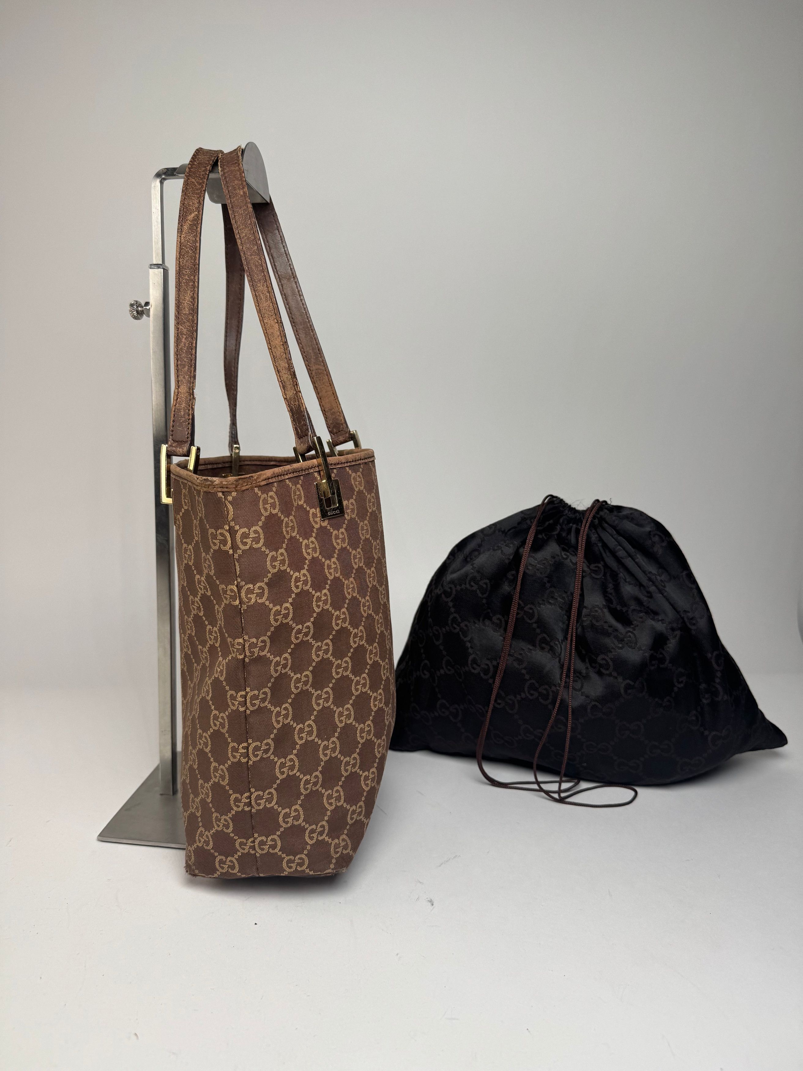 Gucci Vintage Monogram Mini Tote Bag Gold Brown Size ONE SIZE - 6 Thumbnail