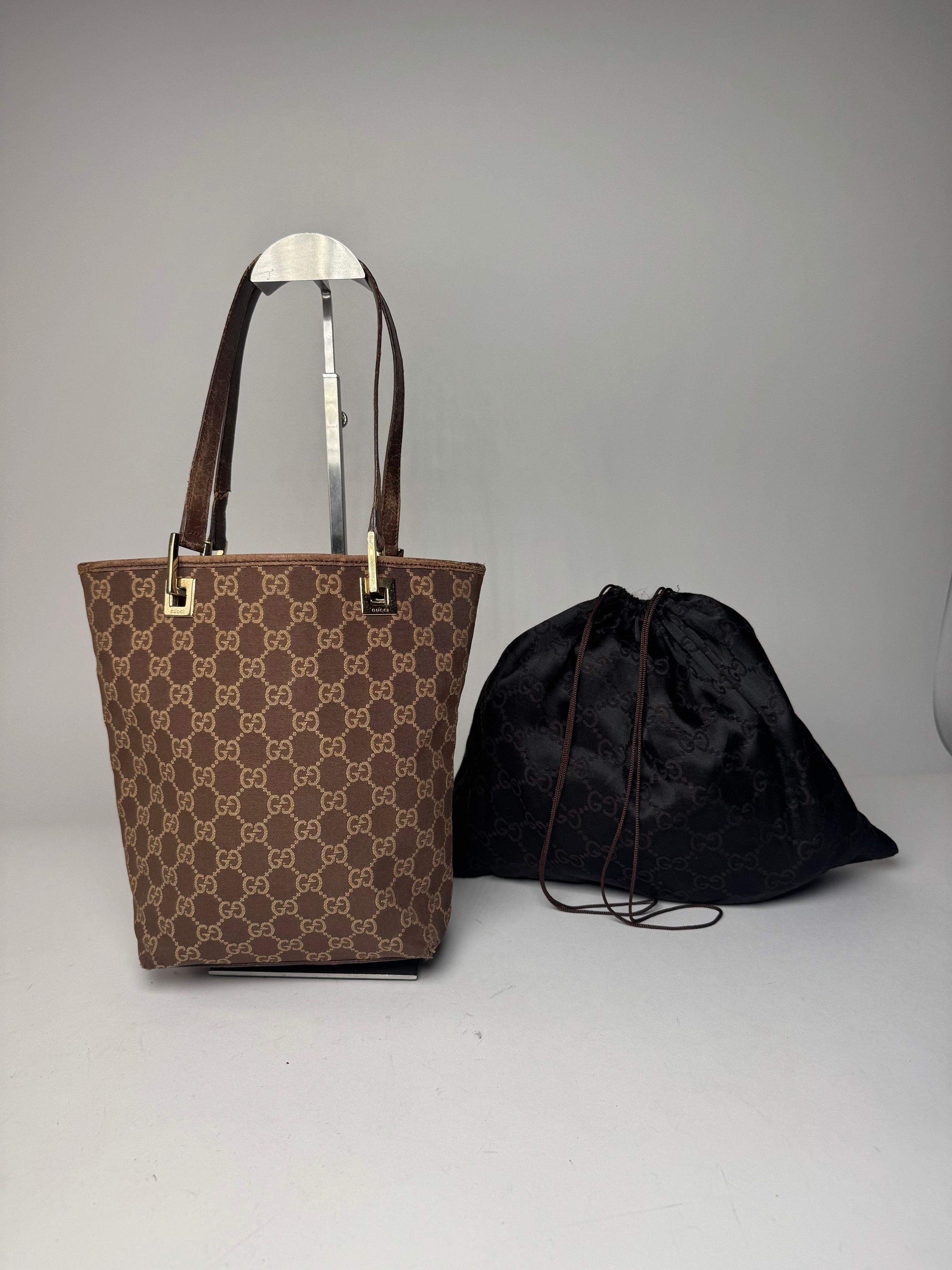 Gucci Vintage Monogram Mini Tote Bag Gold Brown Size ONE SIZE - 2 Thumbnail